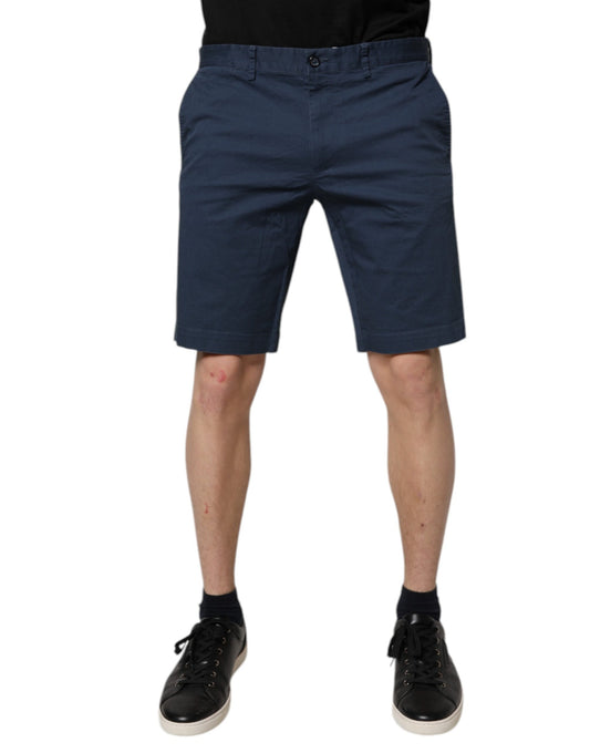 Blue Cotton Mid Waist Men Bermuda Shorts