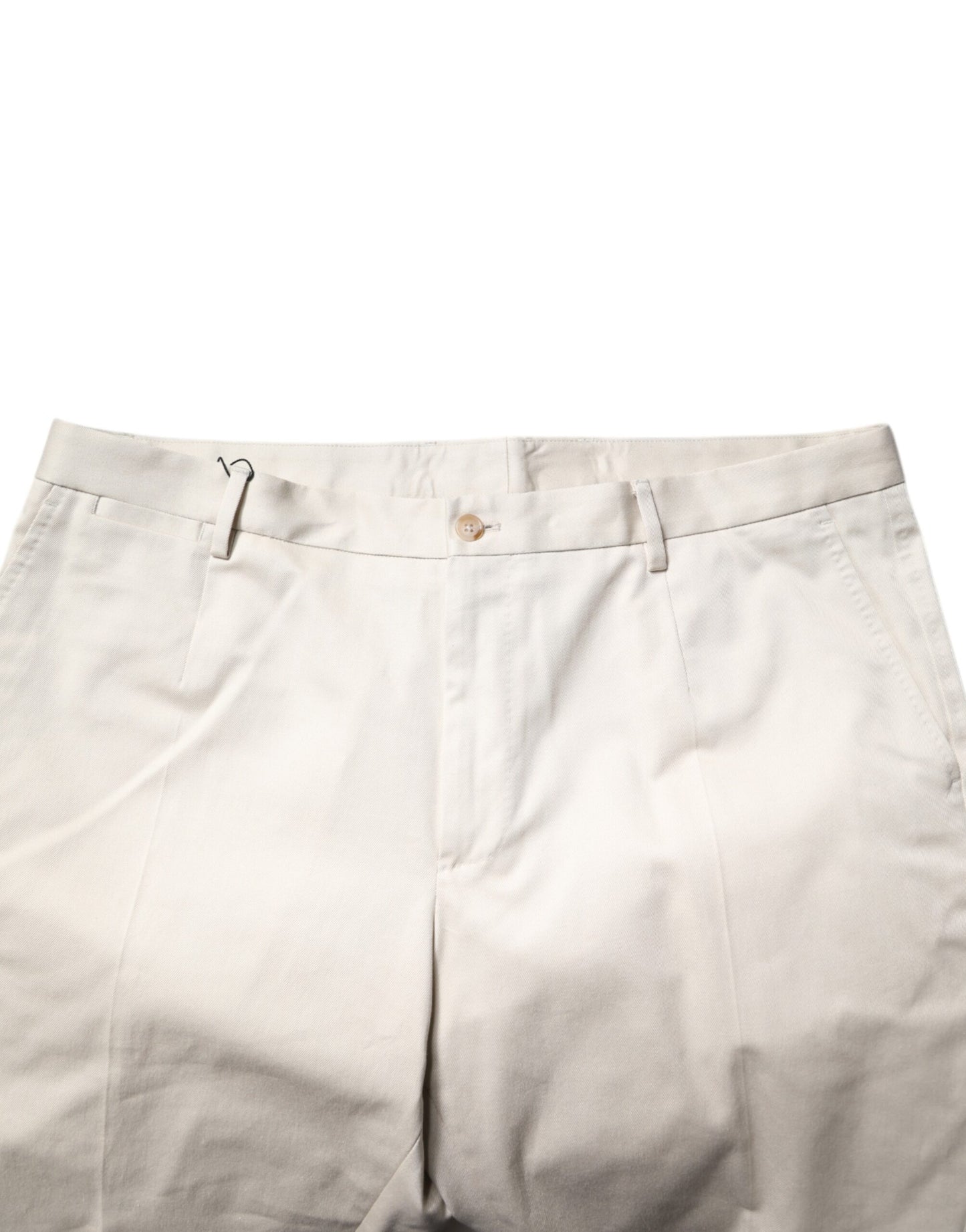 Beige Cotton Stretch Mid Waist Bermuda Shorts