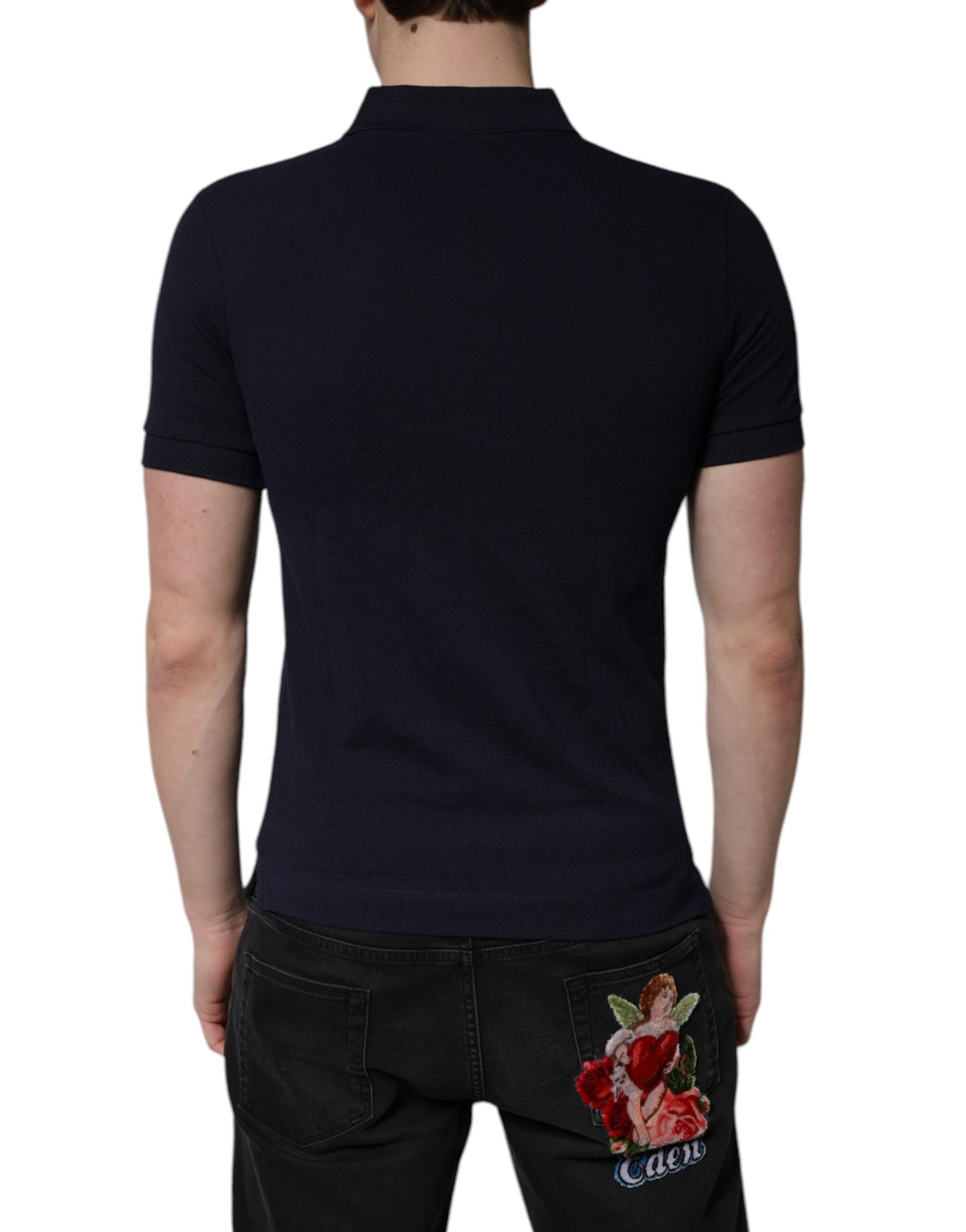 Dark Blue Cotton Crown Collared Polo T-shirt