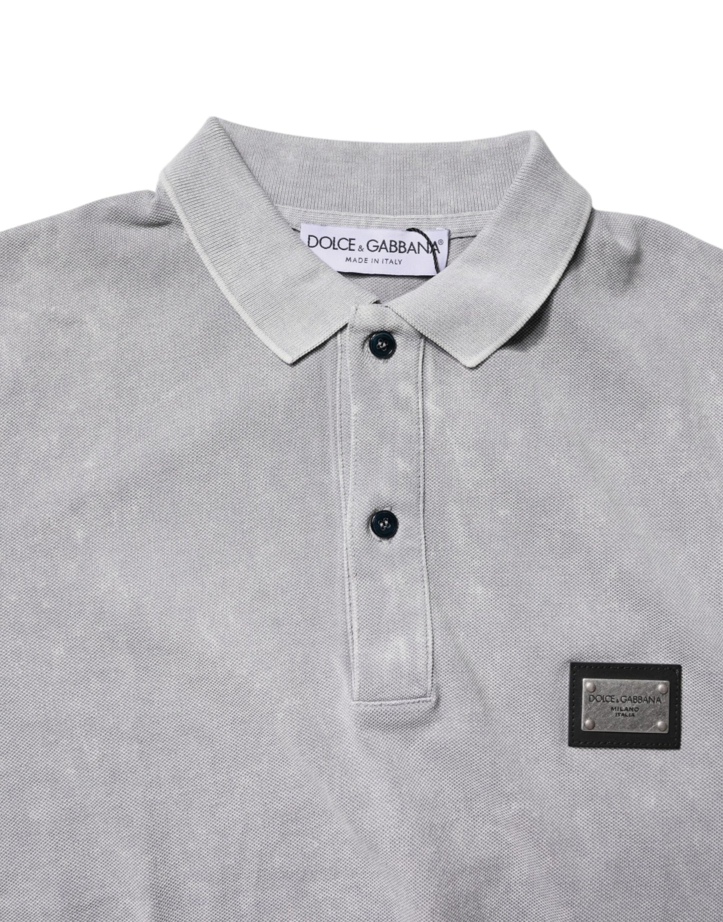 Gray Logo Plaque Cotton Men Polo Shirt T-shirt