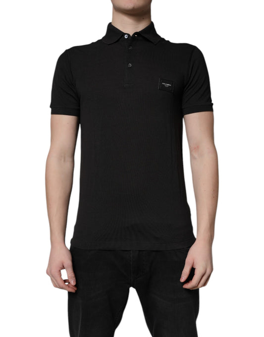 Dark Gray Logo Plaque Cotton Men Polo Shirt T-shirt