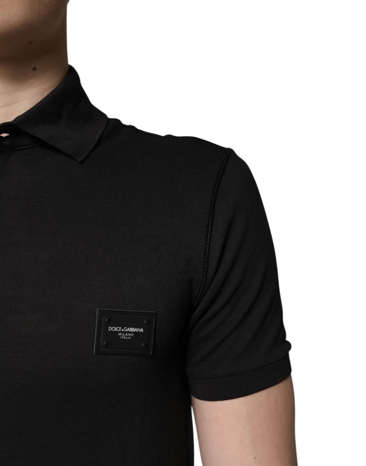 Dark Gray Logo Plaque Cotton Men Polo Shirt T-shirt