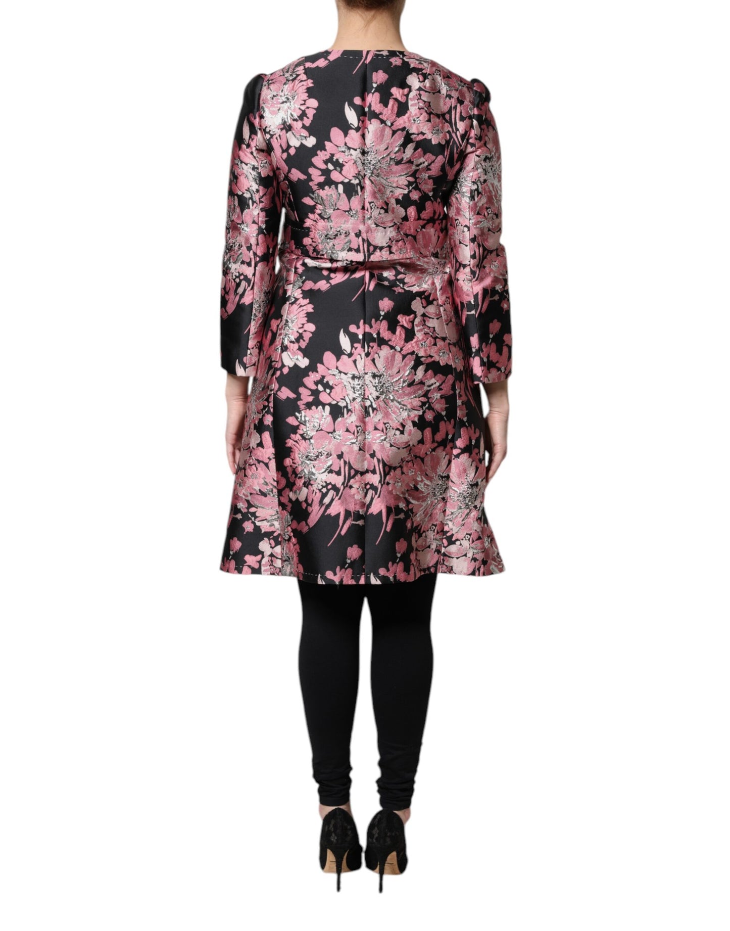 Pink Black Floral Brocade Trenchcoat Jacket