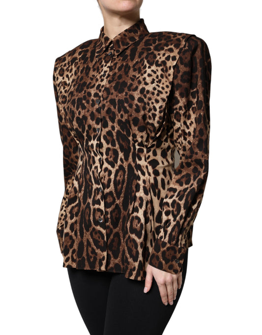 Brown Leopard Silk Button Down Coat Jacket