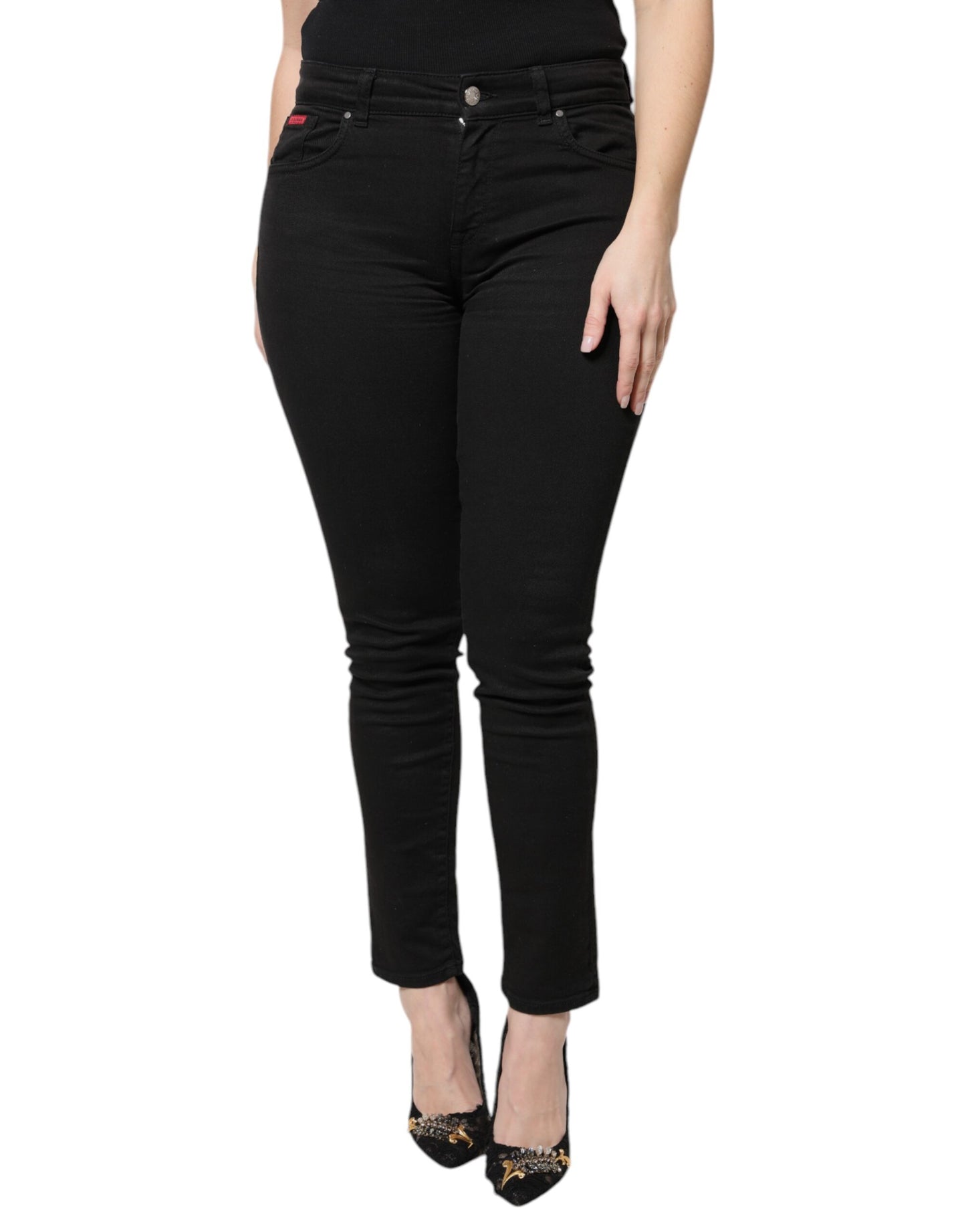 Black Cotton High Waist Skinny Denim Jeans