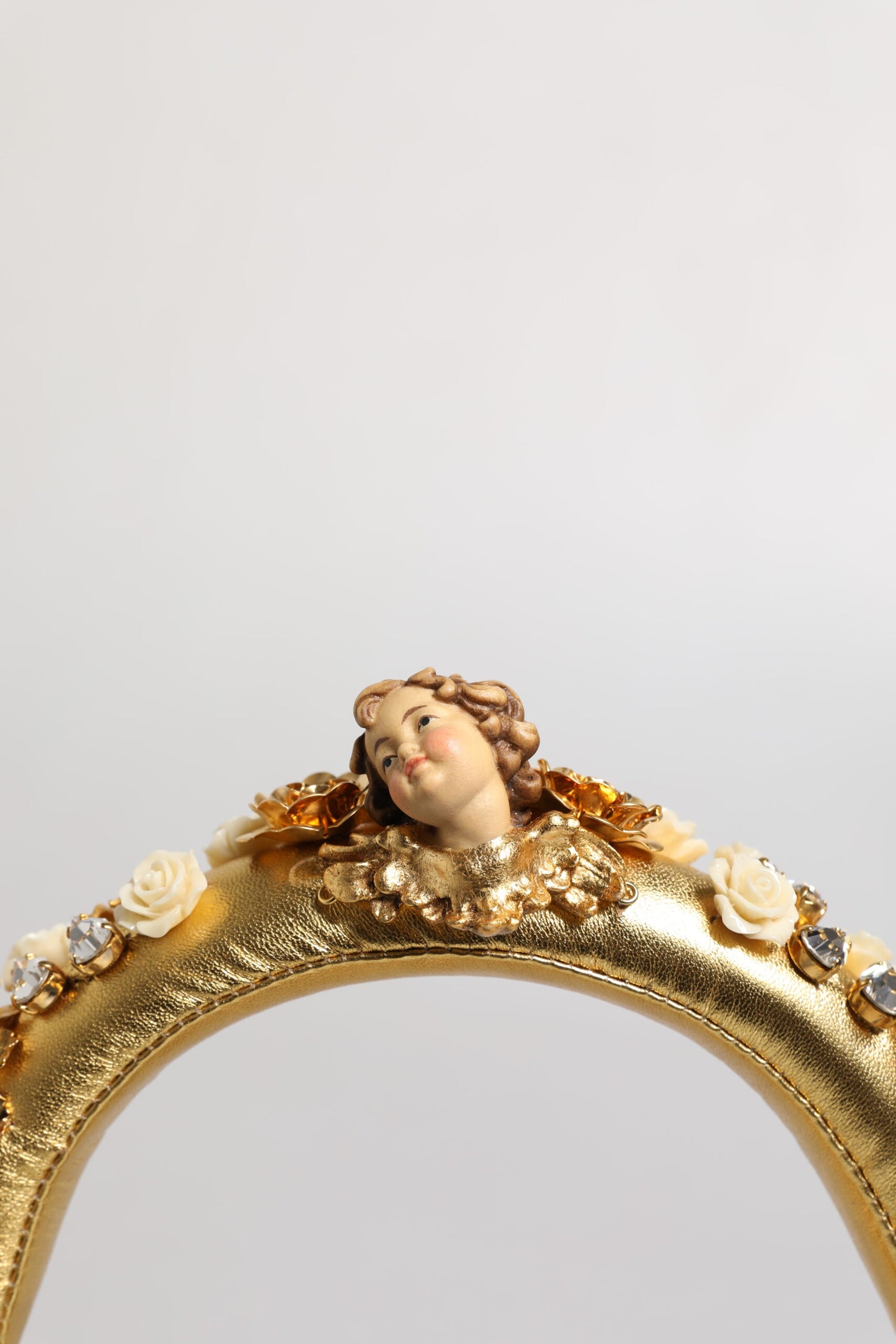 Gold Leather Floral Crystal Angel Headset Headphones