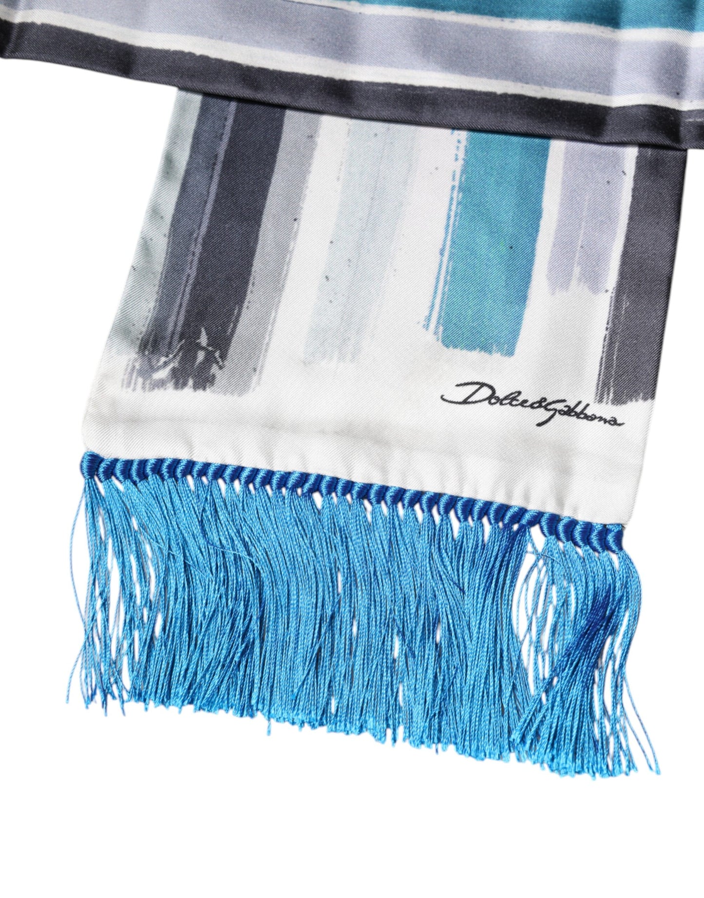 Multicolor Stripes Silk Fringes Neck Foulard Scarf