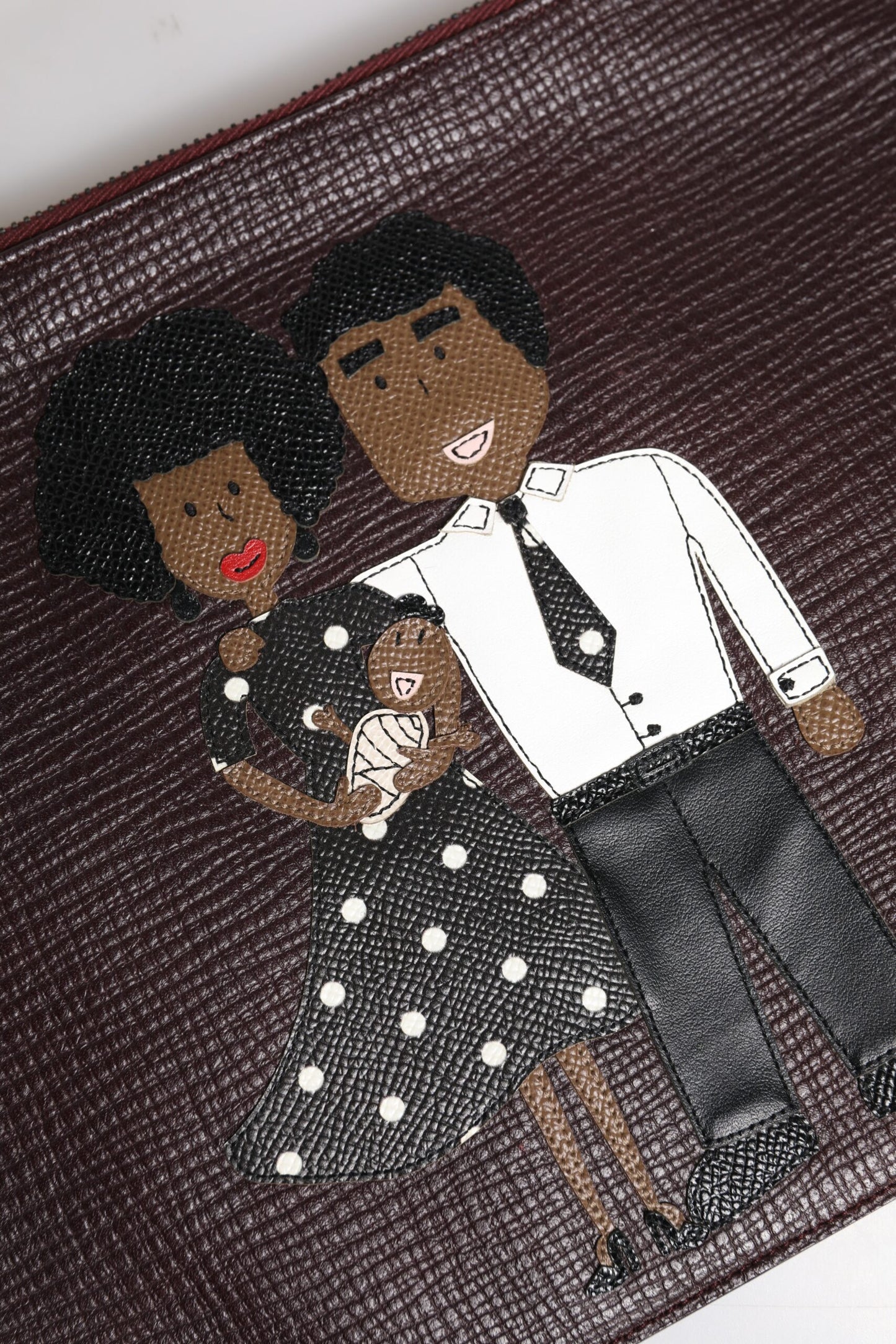 Brown Leather #DGFAMILY Embellished Men Clutch Pouch Bag