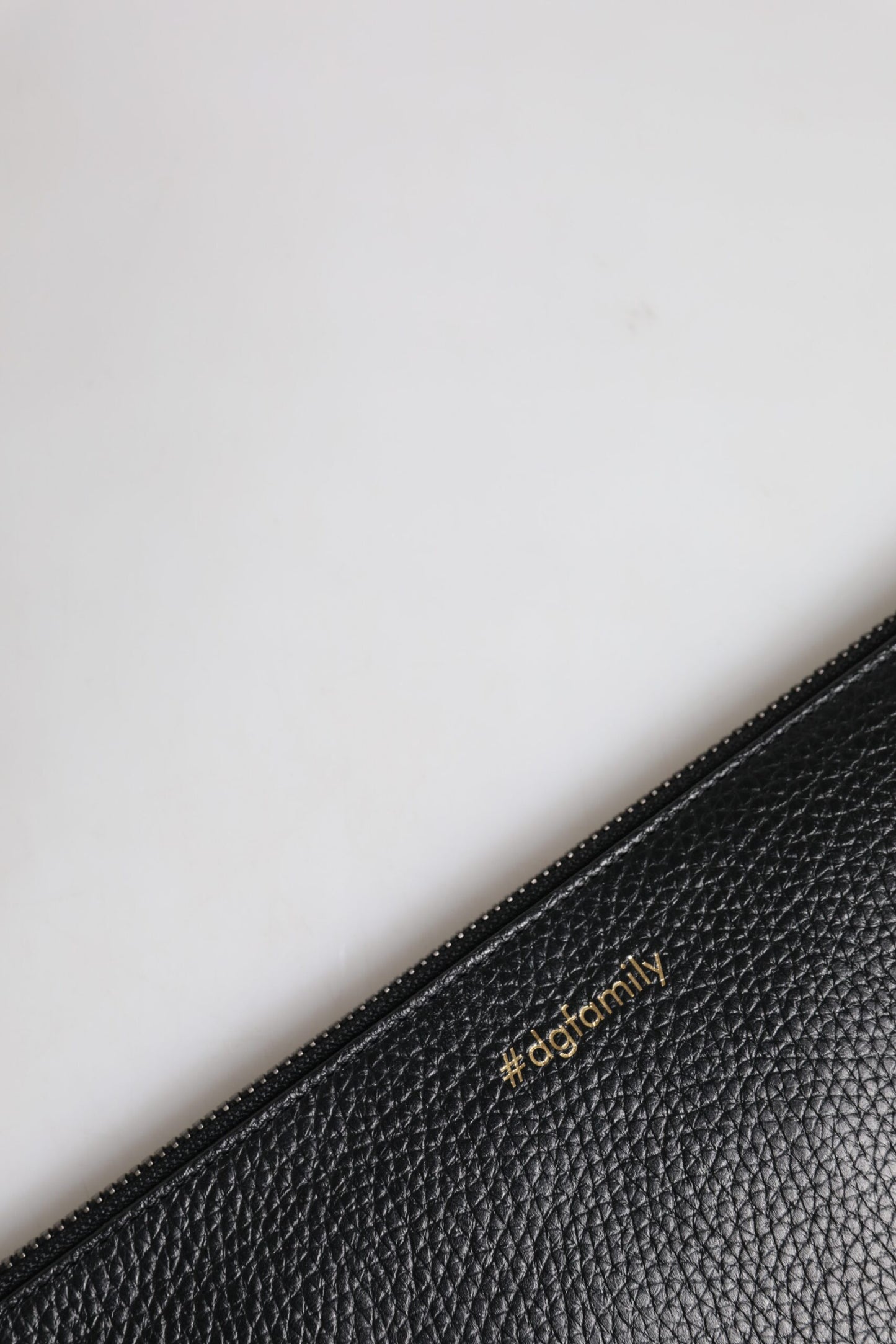 Black Leather #DGFAMILY Embellished Men Zip Pouch Bag