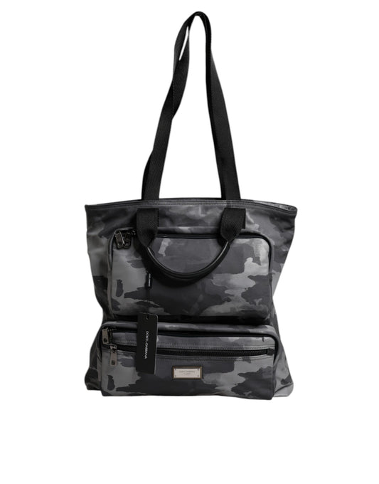 Gray Camo Cotton Multiple Compartments Tote Bag