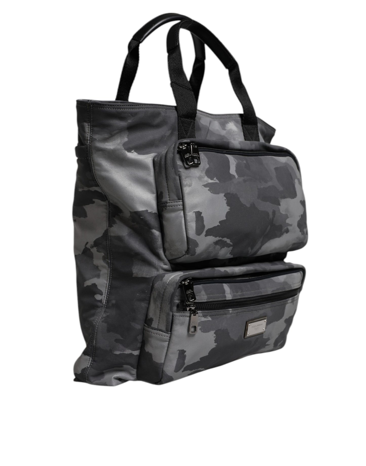 Gray Camo Cotton Multiple Compartments Tote Bag