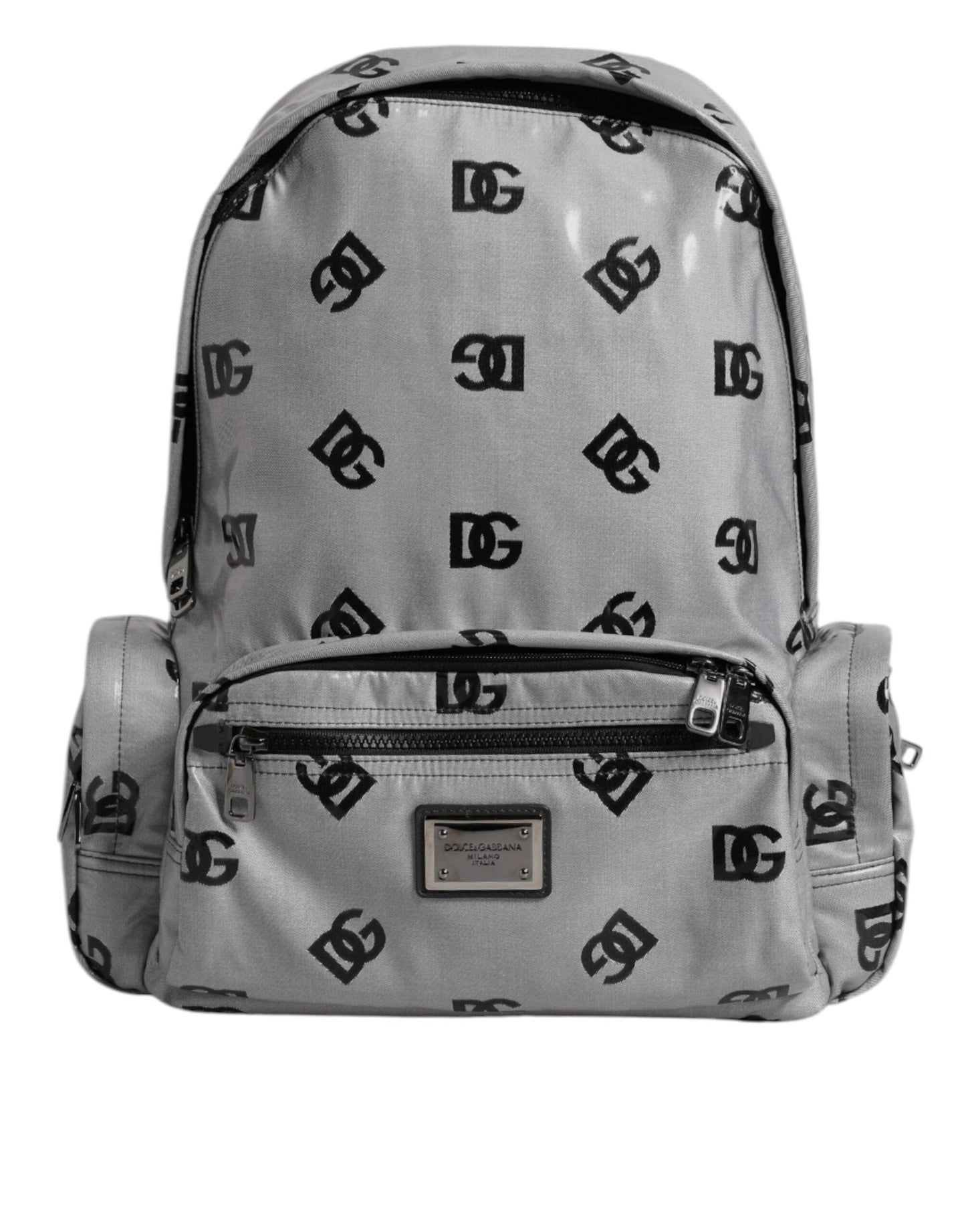 Polyester Gray Black DG Logo Plaque Backpack Bag