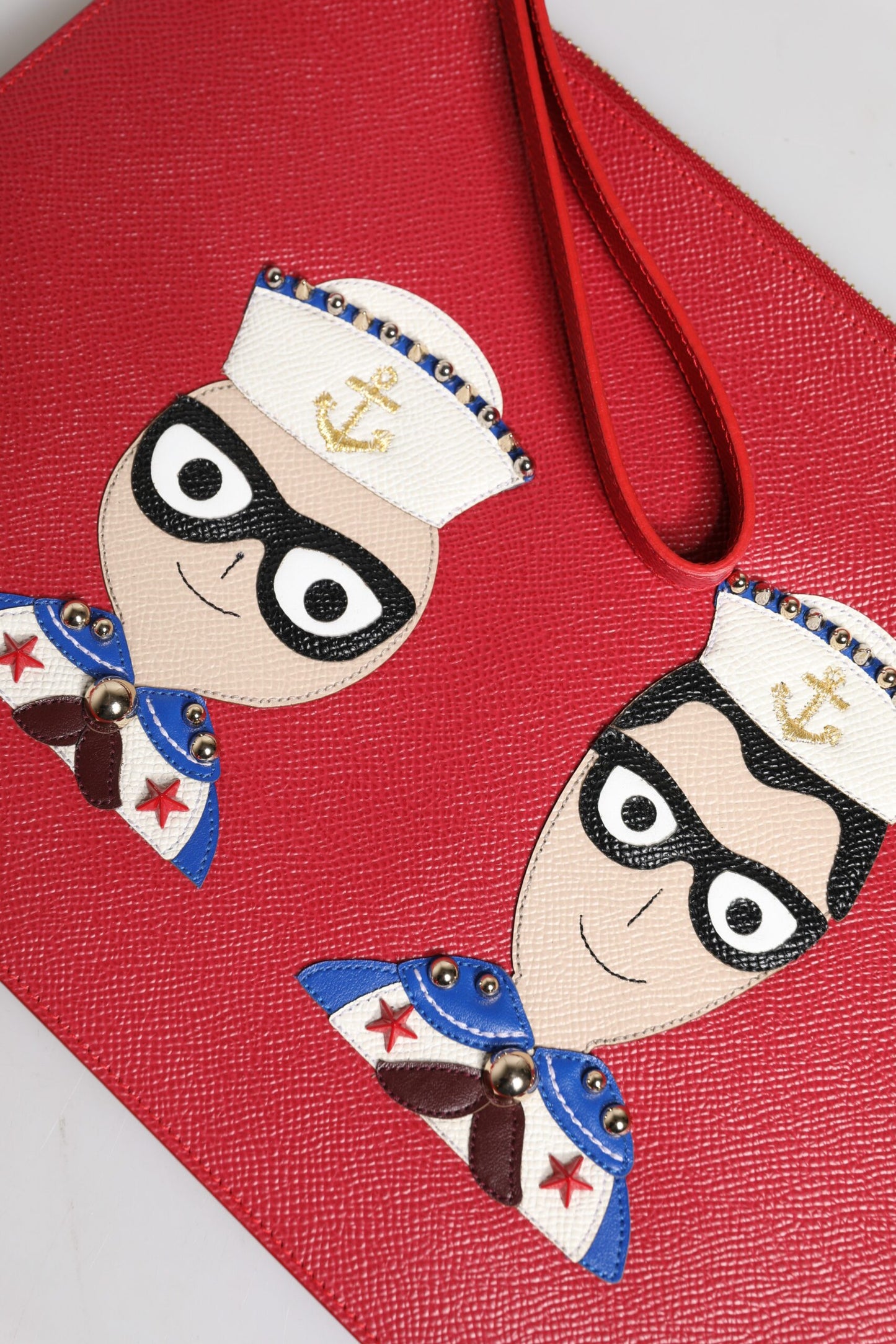 Red #DGFamily Embellished Leather Clutch Bag