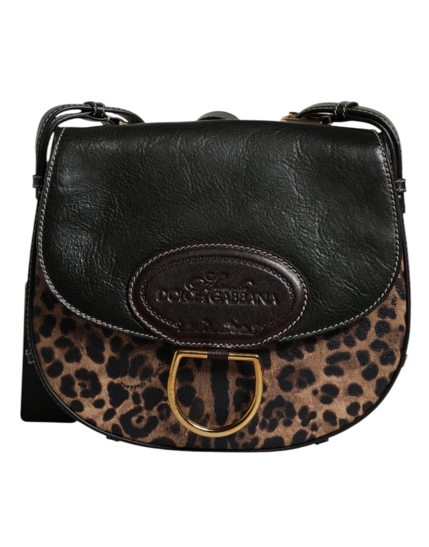 Black Brown Leopard Leather Shoulder Strap Bag