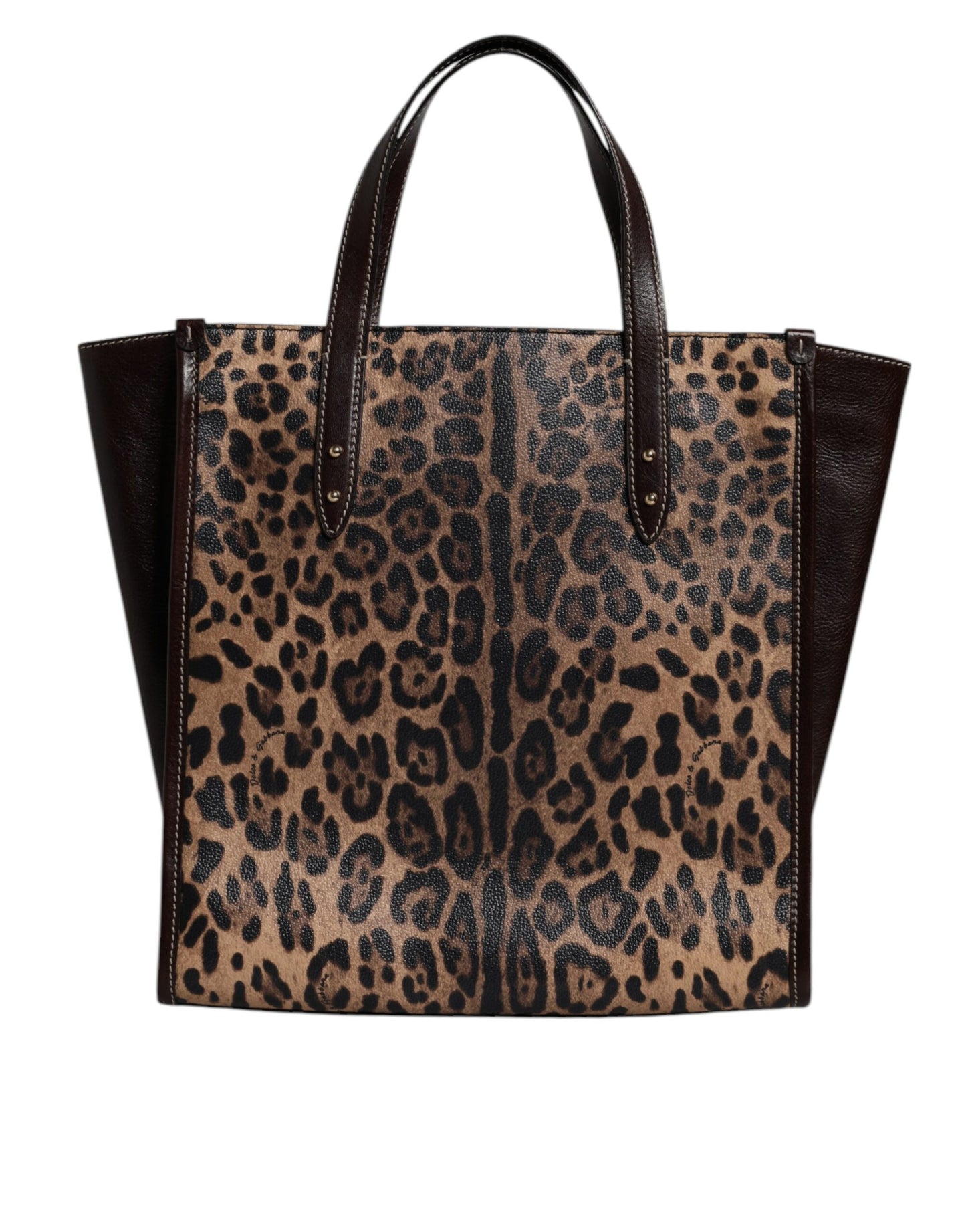 Brown Leopard Leather Shoulder Strap Tote Bag
