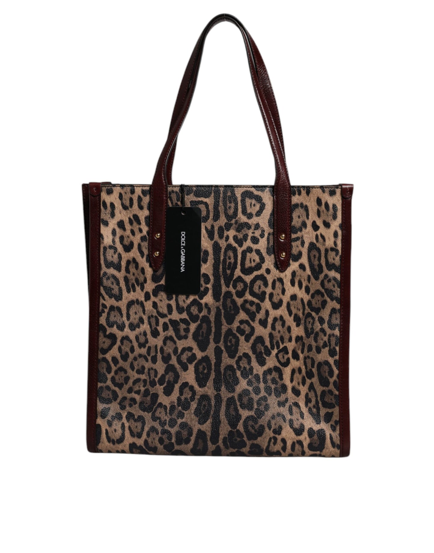 Brown Leopard Leather Shoulder Strap Tote Bag