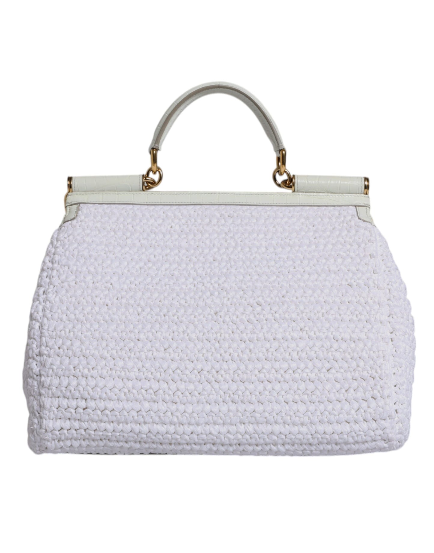 White Rafia Leather Top Handle Crossbody Bag