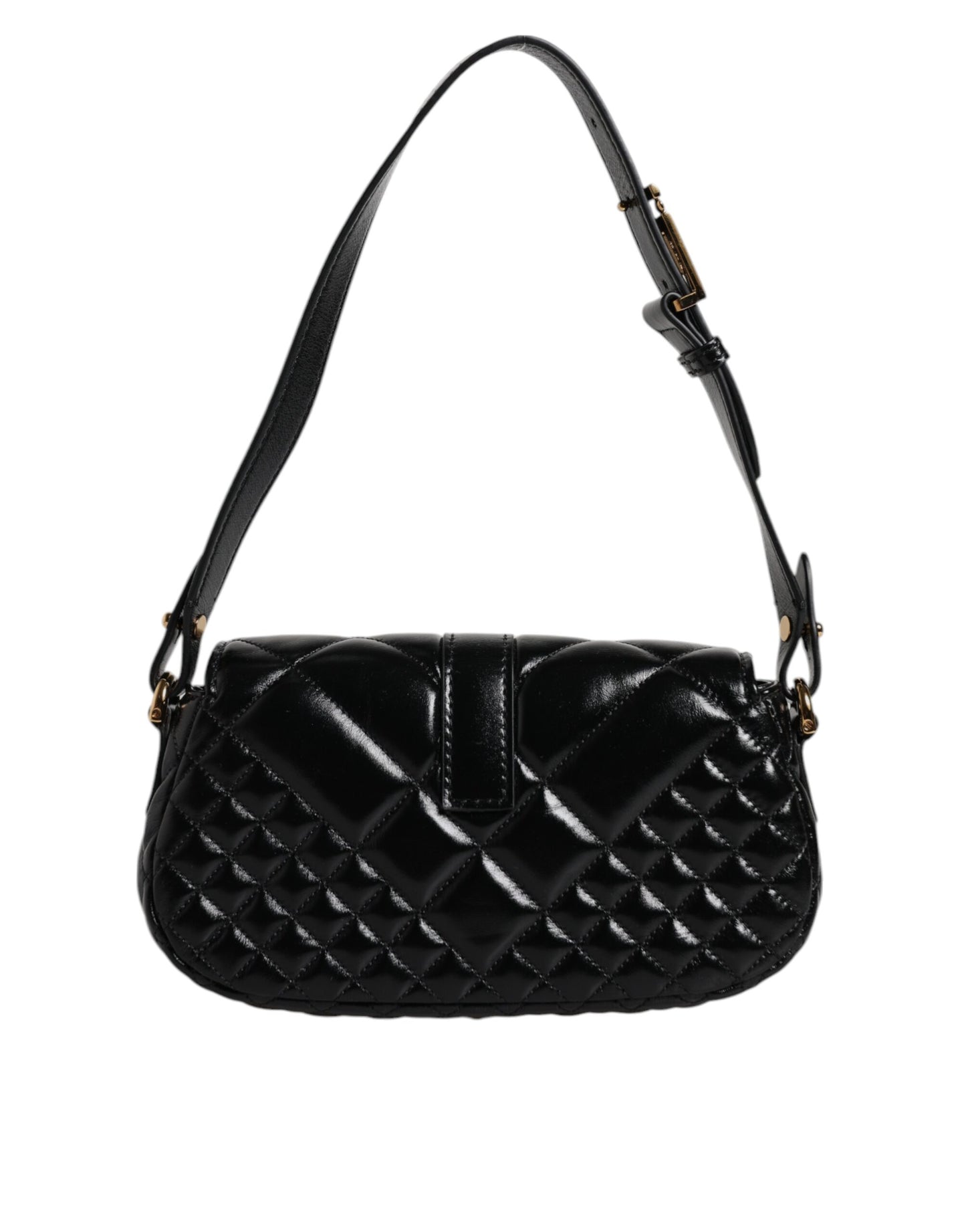 Black Calf Leather Quilted Shoulder Strap Bag