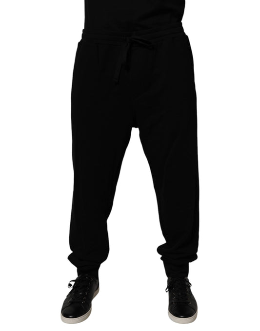 Black Cotton Crown Logo Jogger Pants