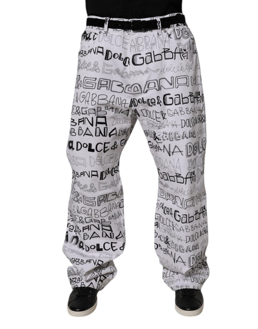 White Logo Print Straight Men Denim Jeans