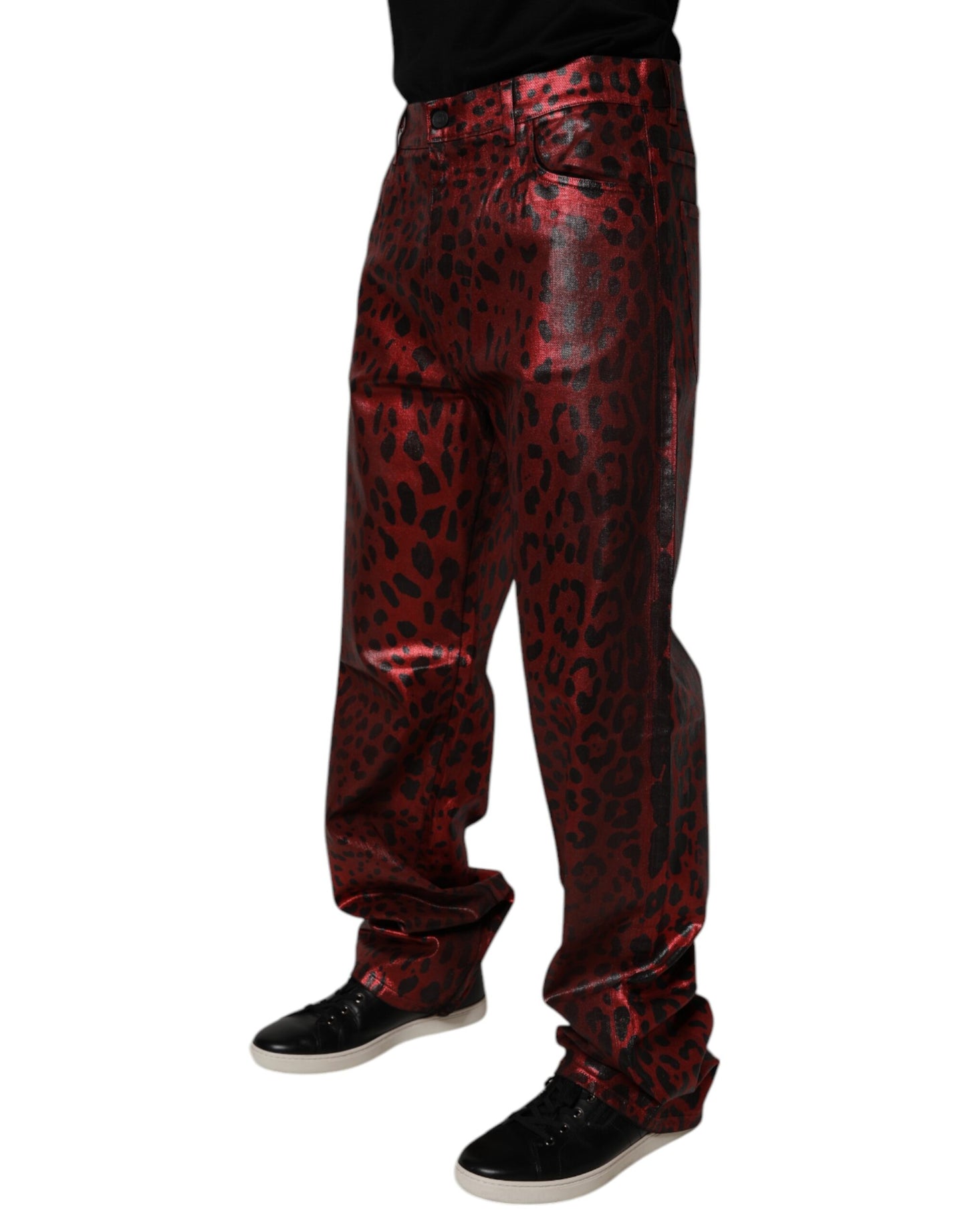 Red Leopard Cotton Straight Men Denim Jeans