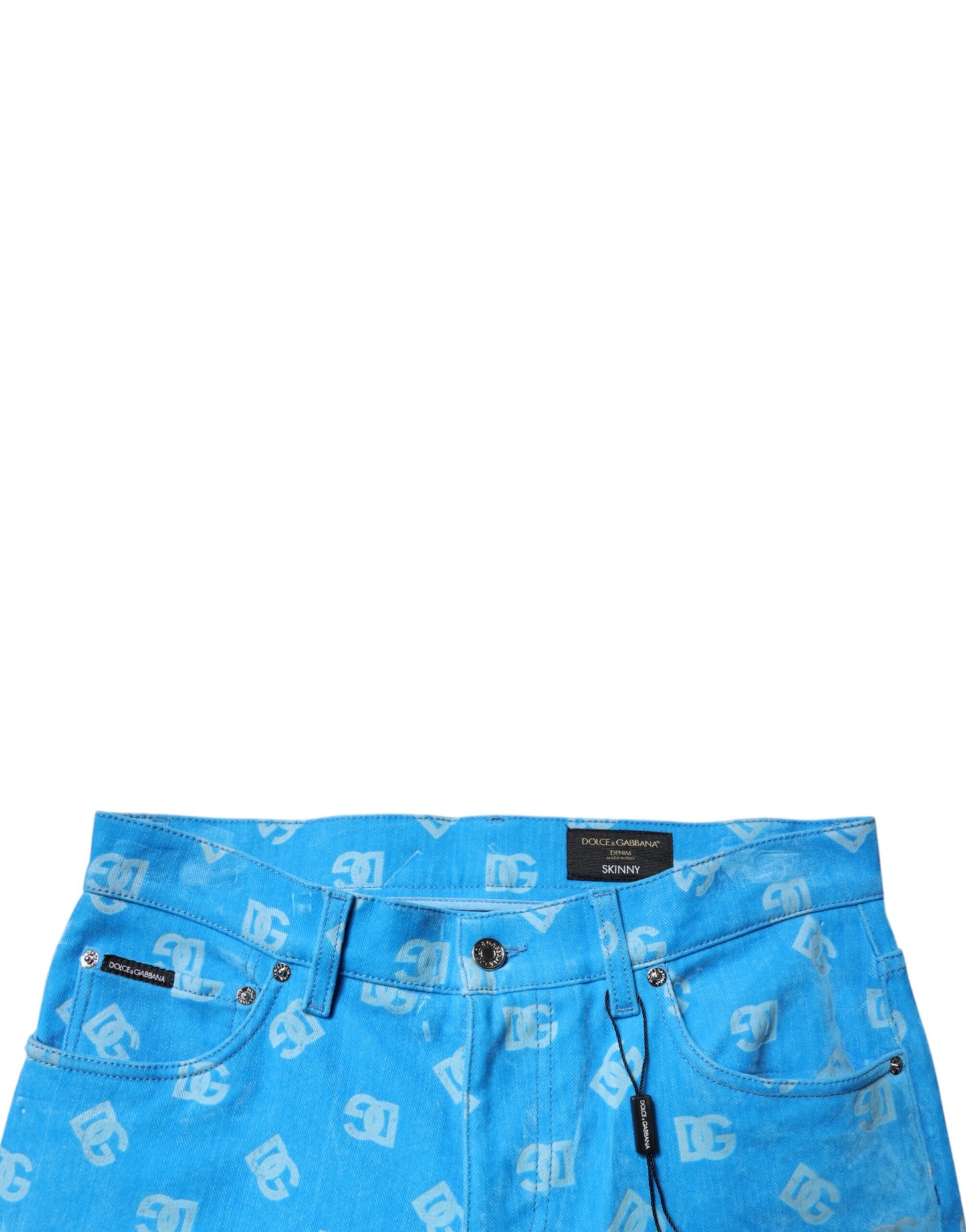 Blue Logo Monogram Cotton Skinny Denim Jeans