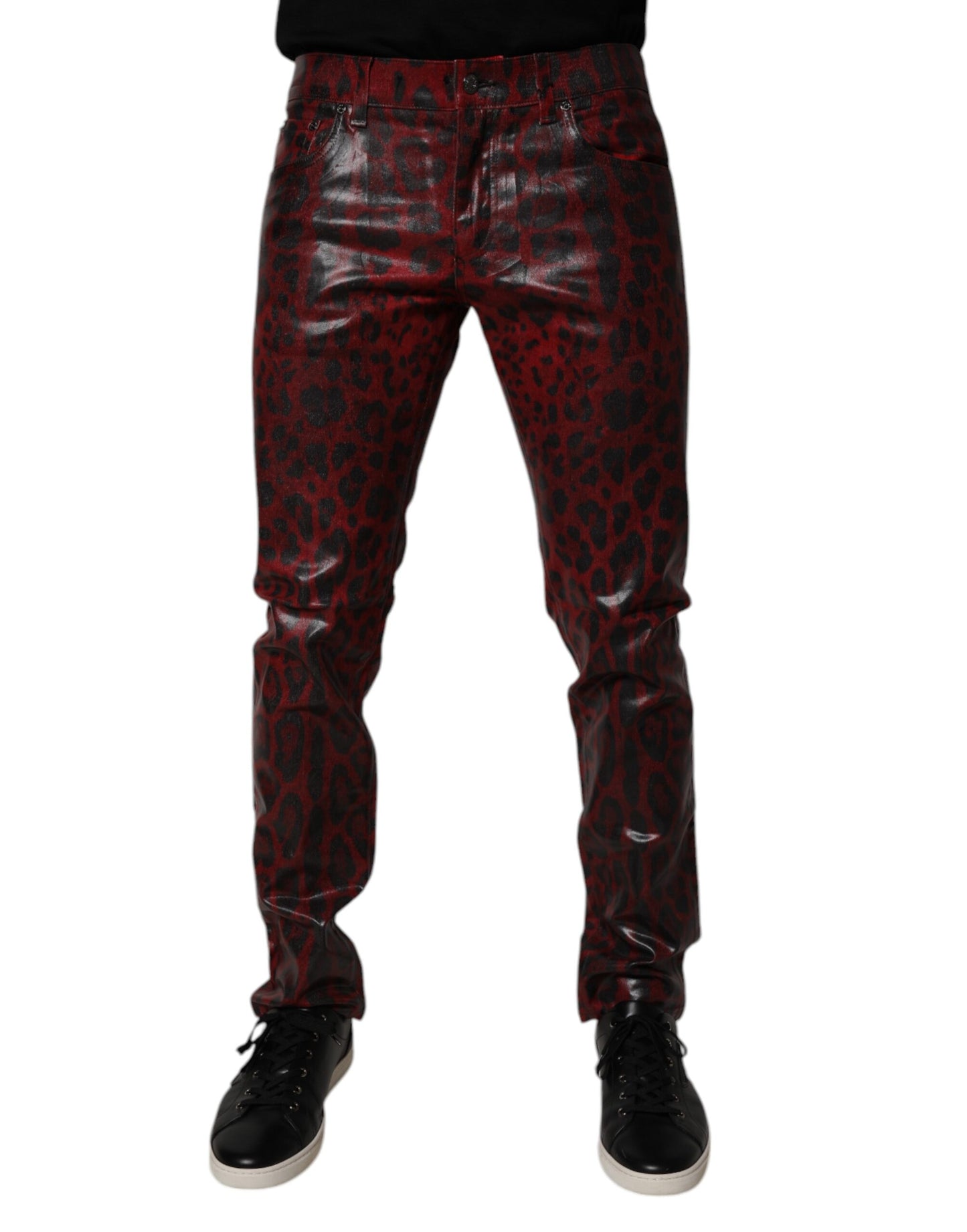 Red Leopard Cotton Skinny Men Denim Jeans