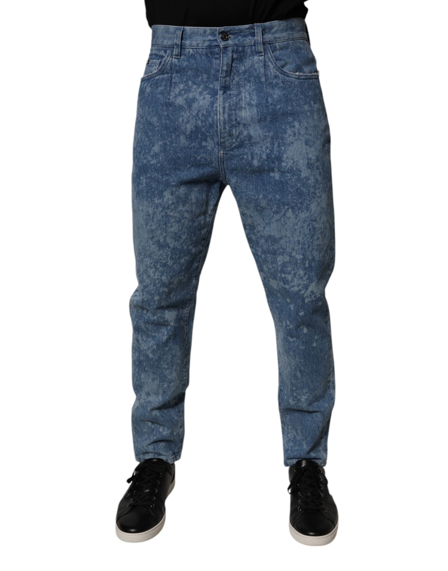 Blue Tie Dye Cotton Skinny Men Denim Jeans