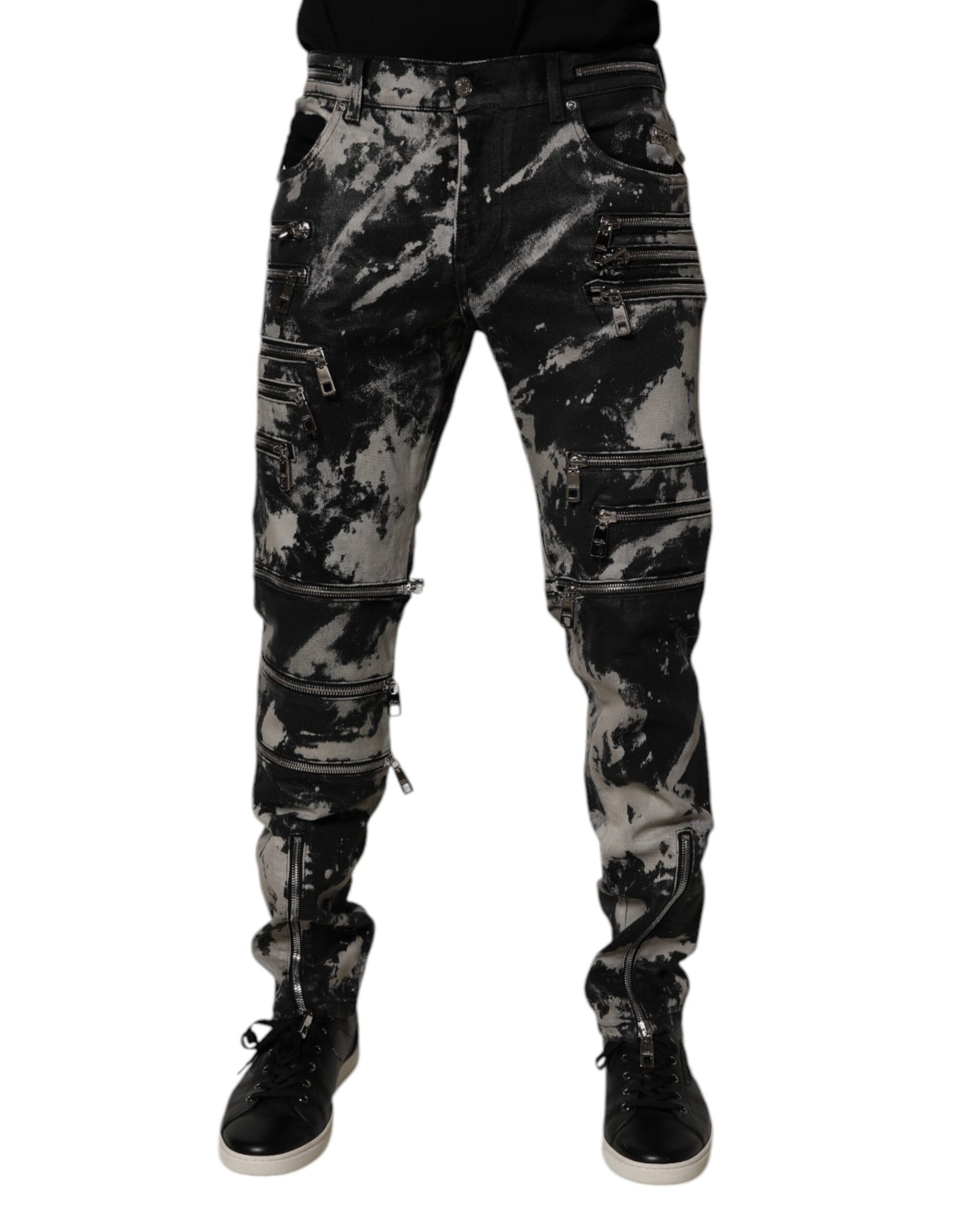 Black Tie Dye Cotton Skinny Zip Denim Jeans