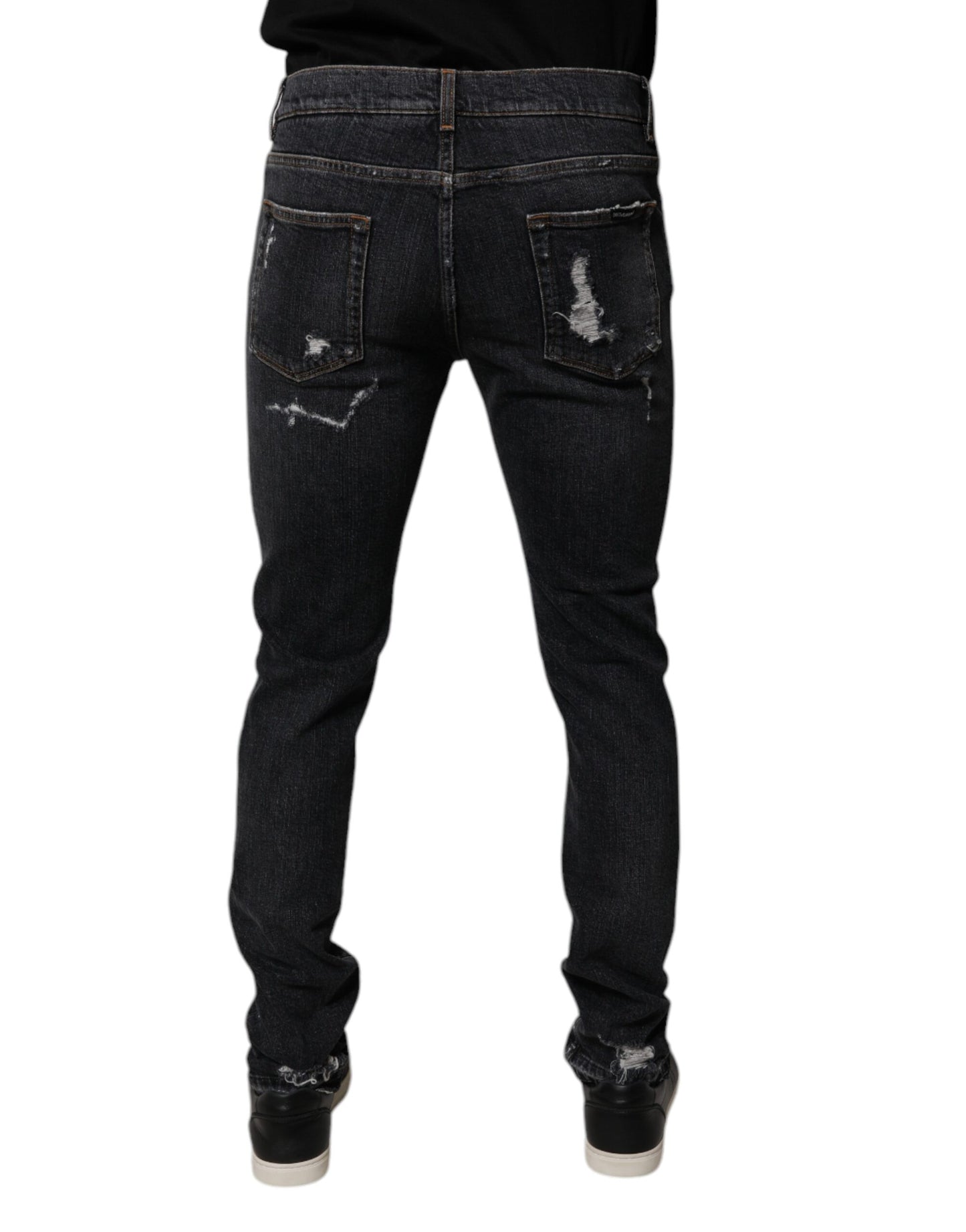 Black Tattered Cotton Skinny Men Denim Jeans