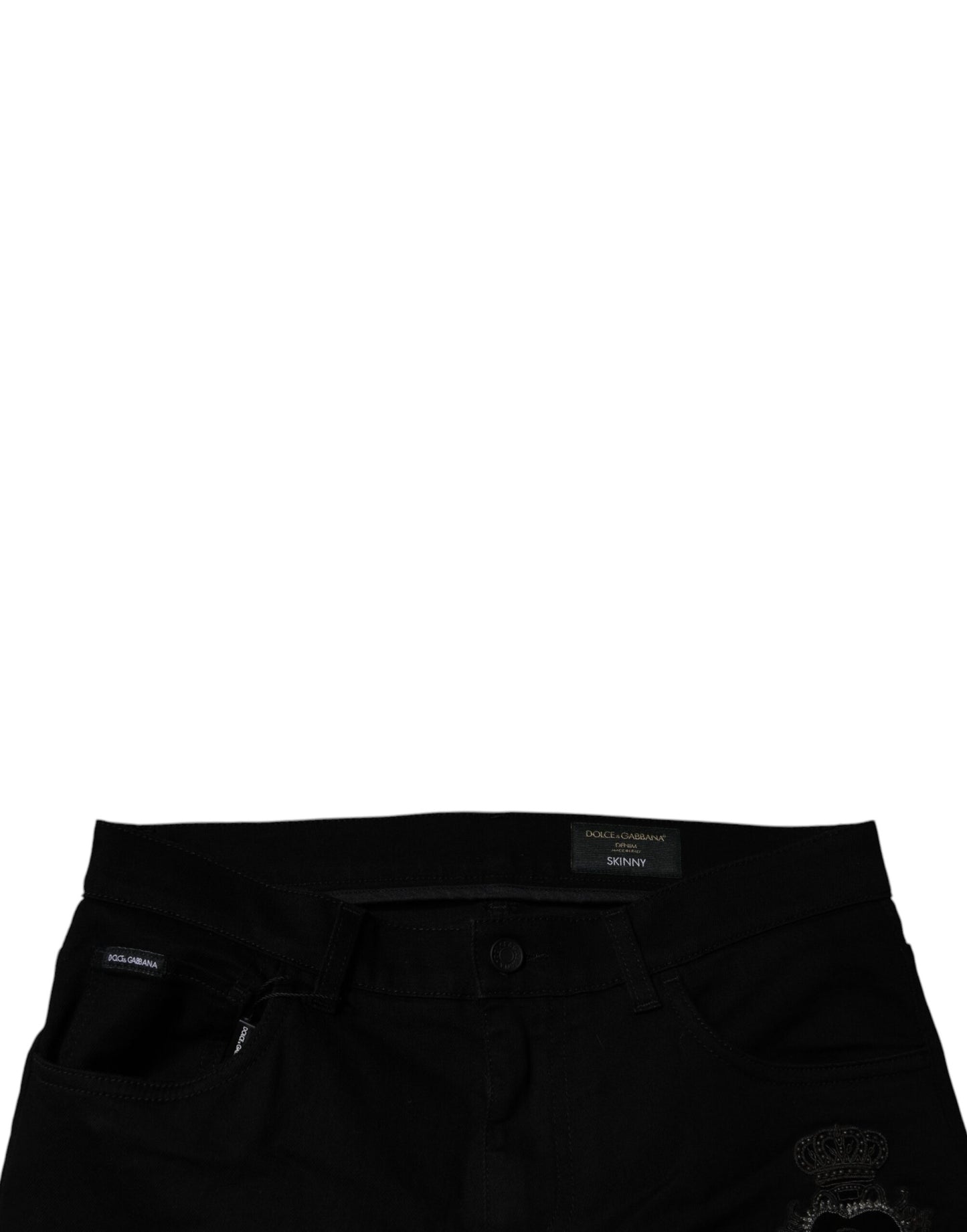 Black Sacred Heart Cotton Skinny Denim Jeans