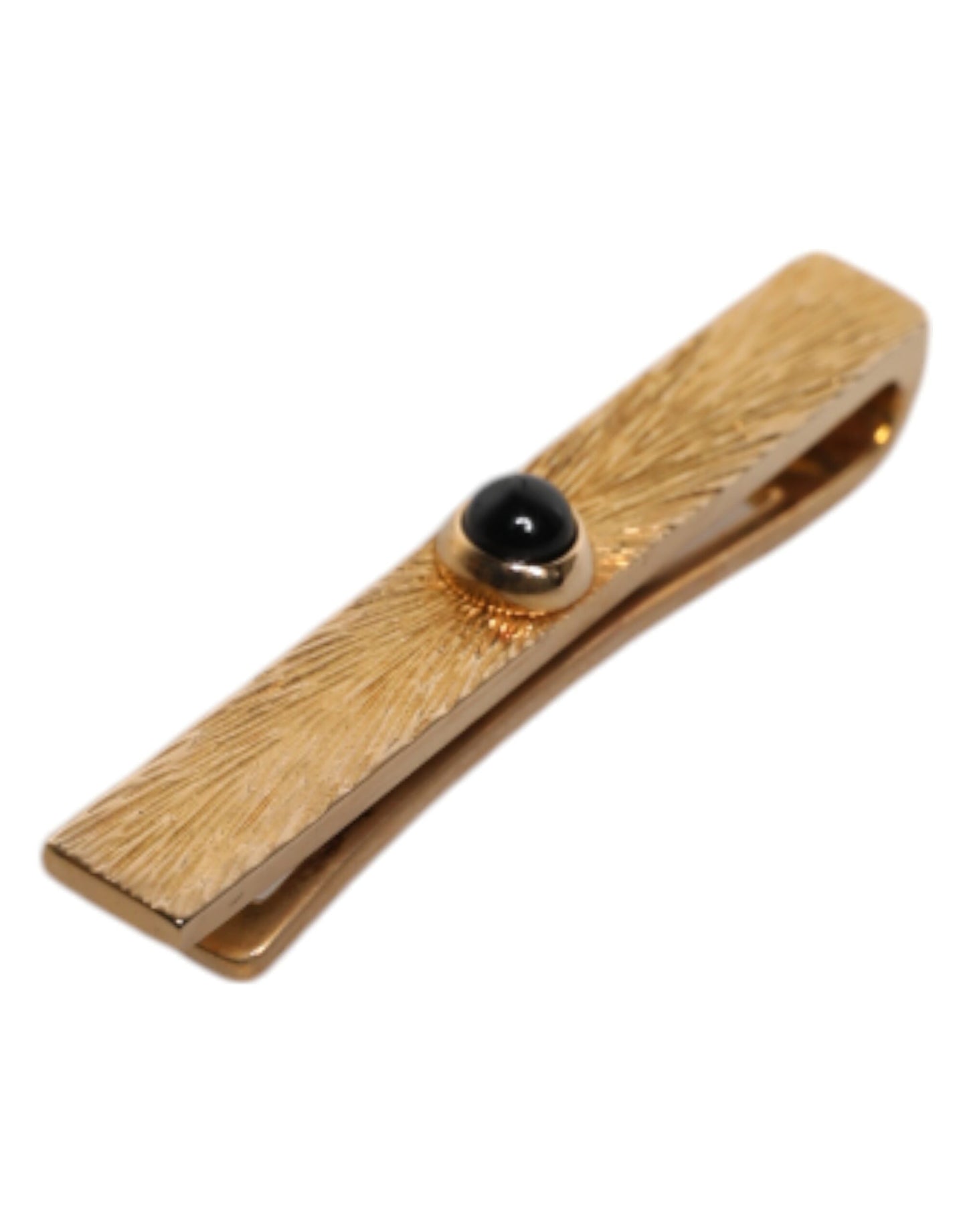 Black Sapphire Gold Tone Brass Tie Clip Bar