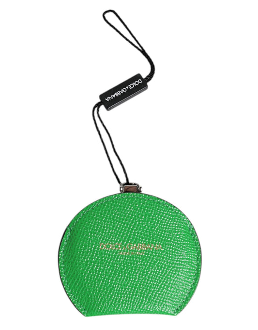 Green Calfskin Leather Round Logo Hand Mirror Holder