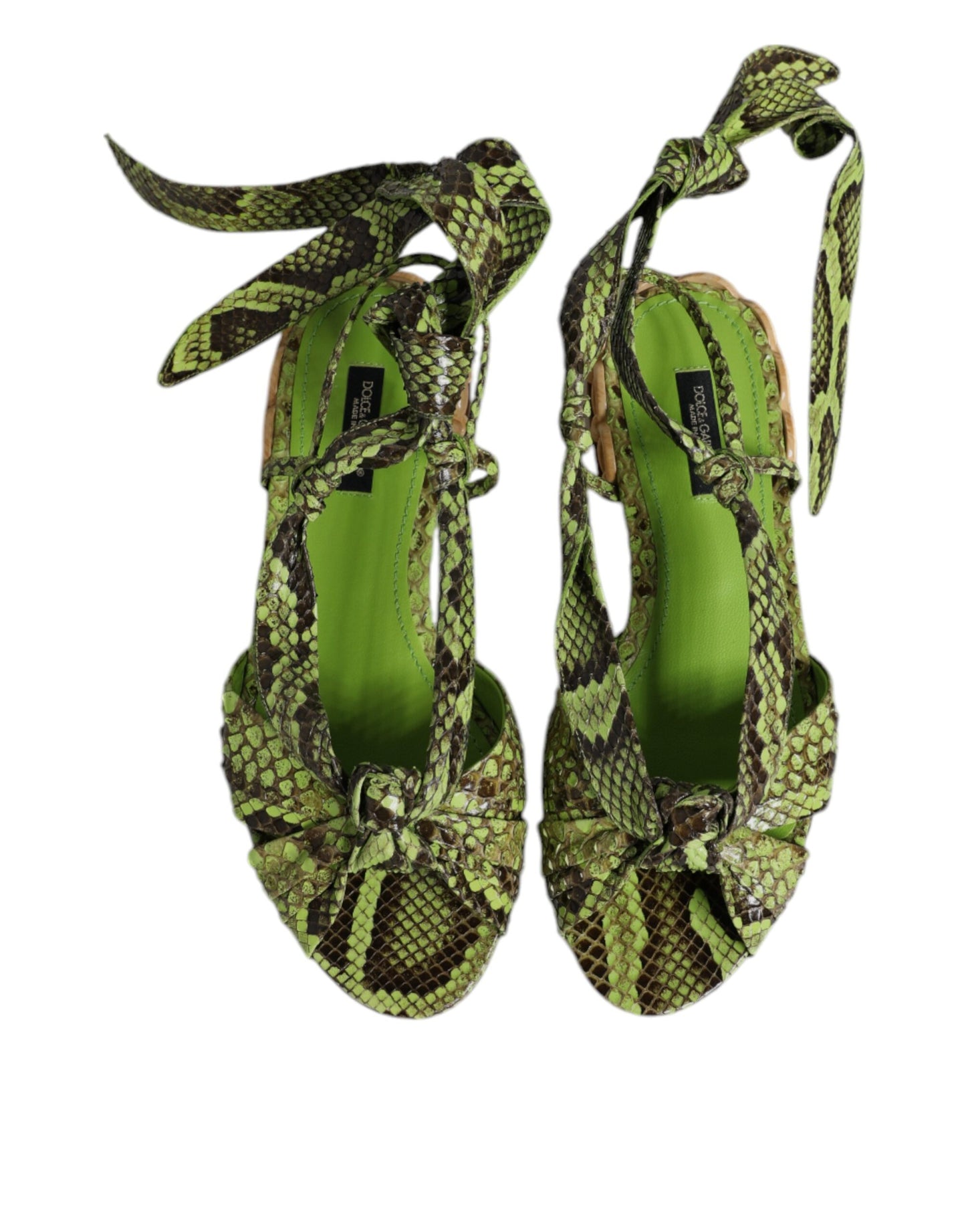 Green Animal Print Ankle Wrap Sandals Shoes