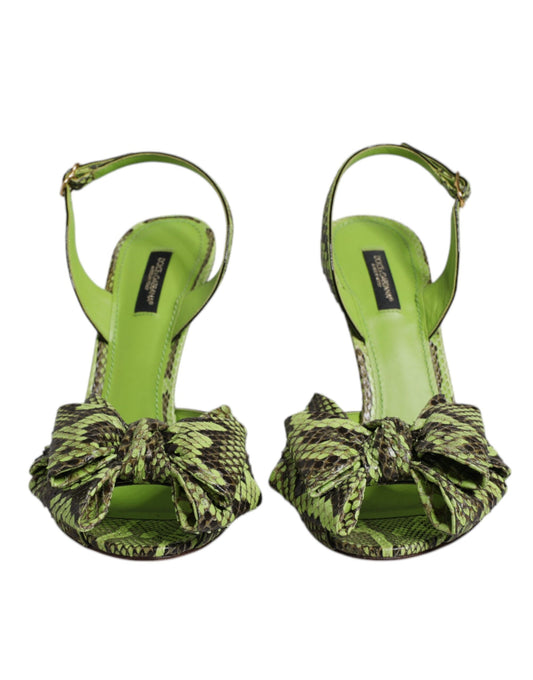 Green Python Leather Heels Sandals Shoes