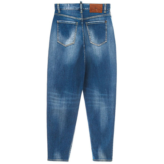 Blue Cotton High-Waisted Jean