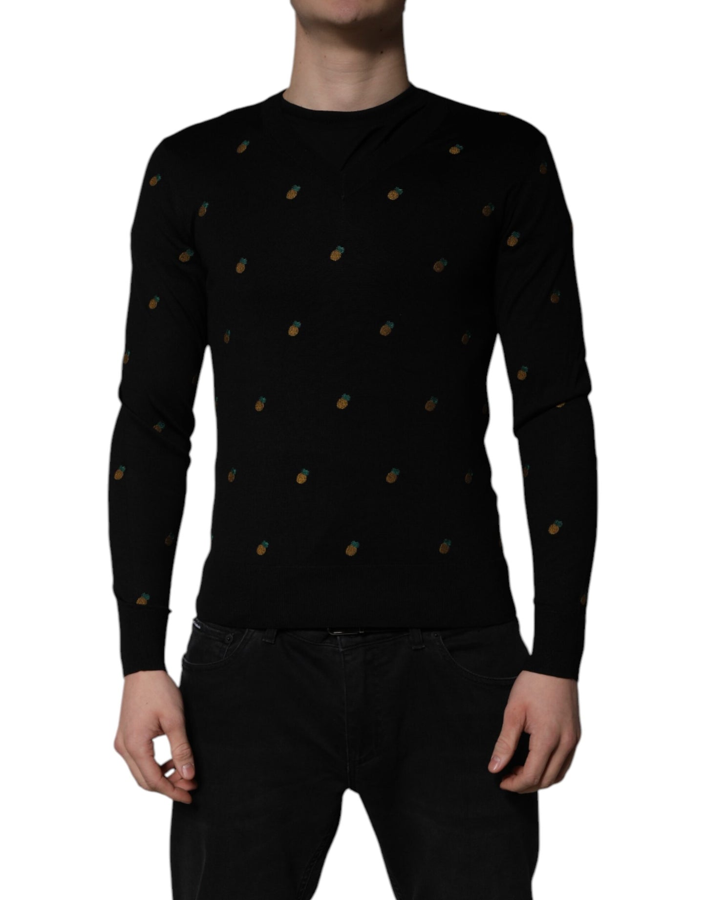 Black Pineapple Crew Neck Pullover Sweater