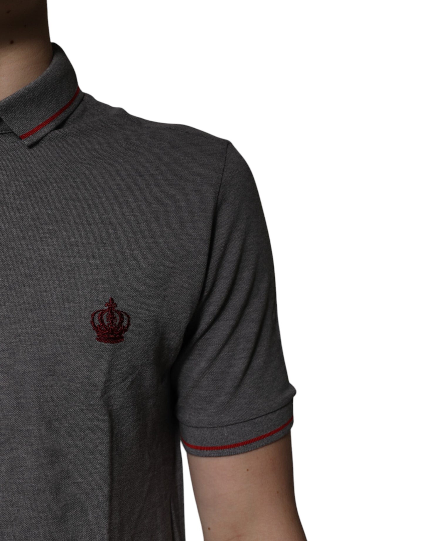 Gray Cotton Crown Collared Polo T-shirt
