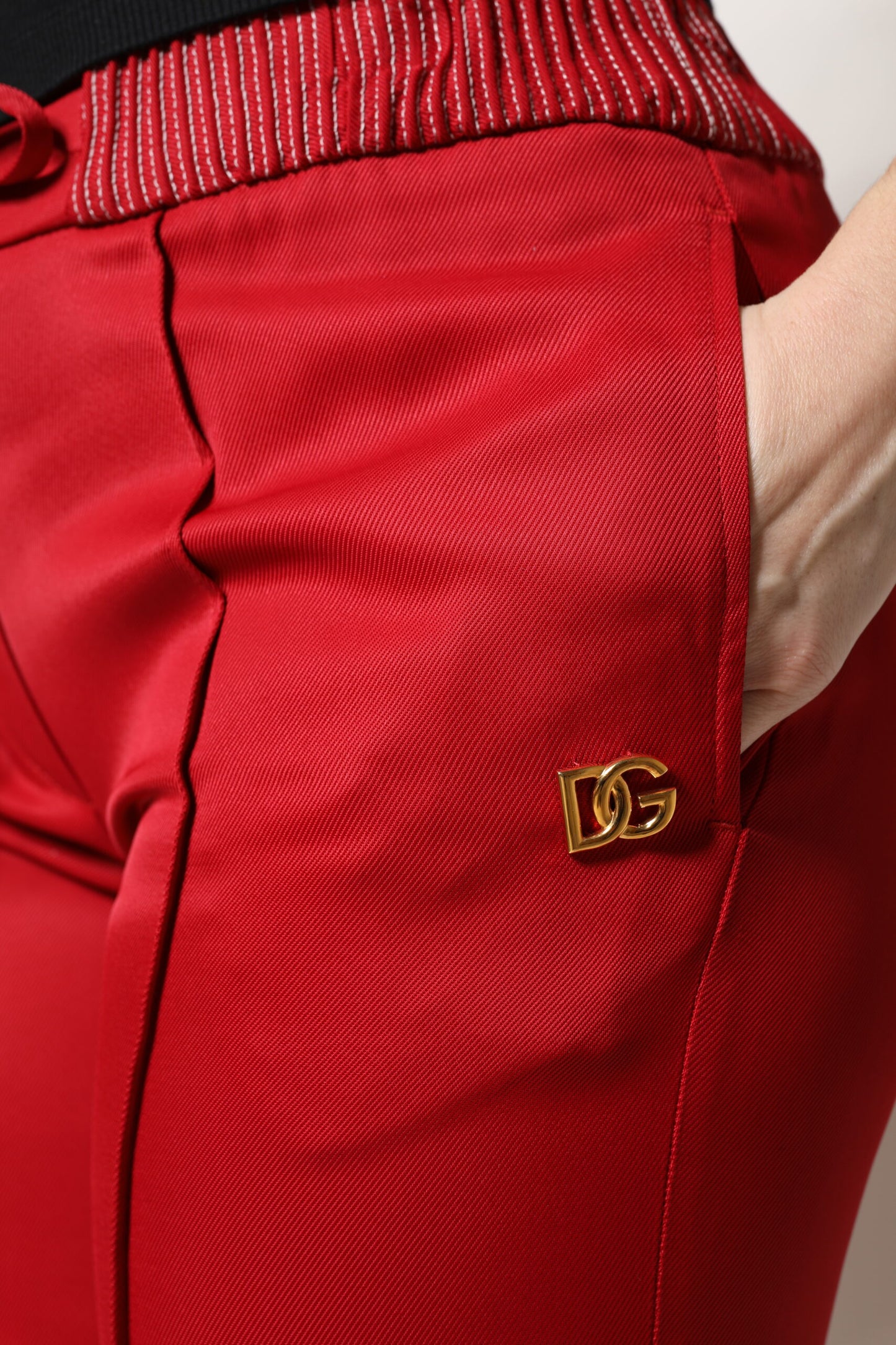 Red Viscose Straight Fit Pants