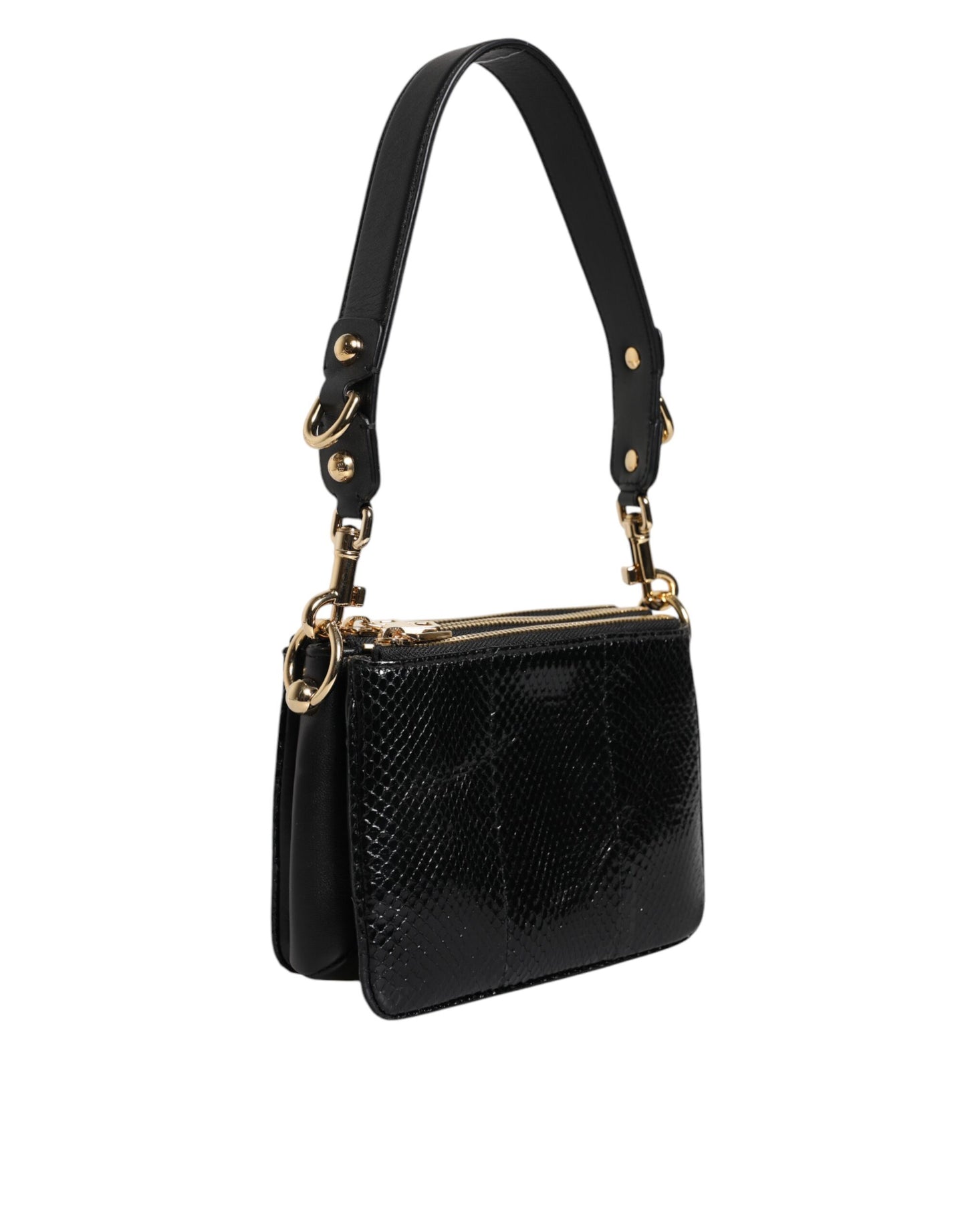Black Exotic Leather Shoulder Sling Clutch Bag