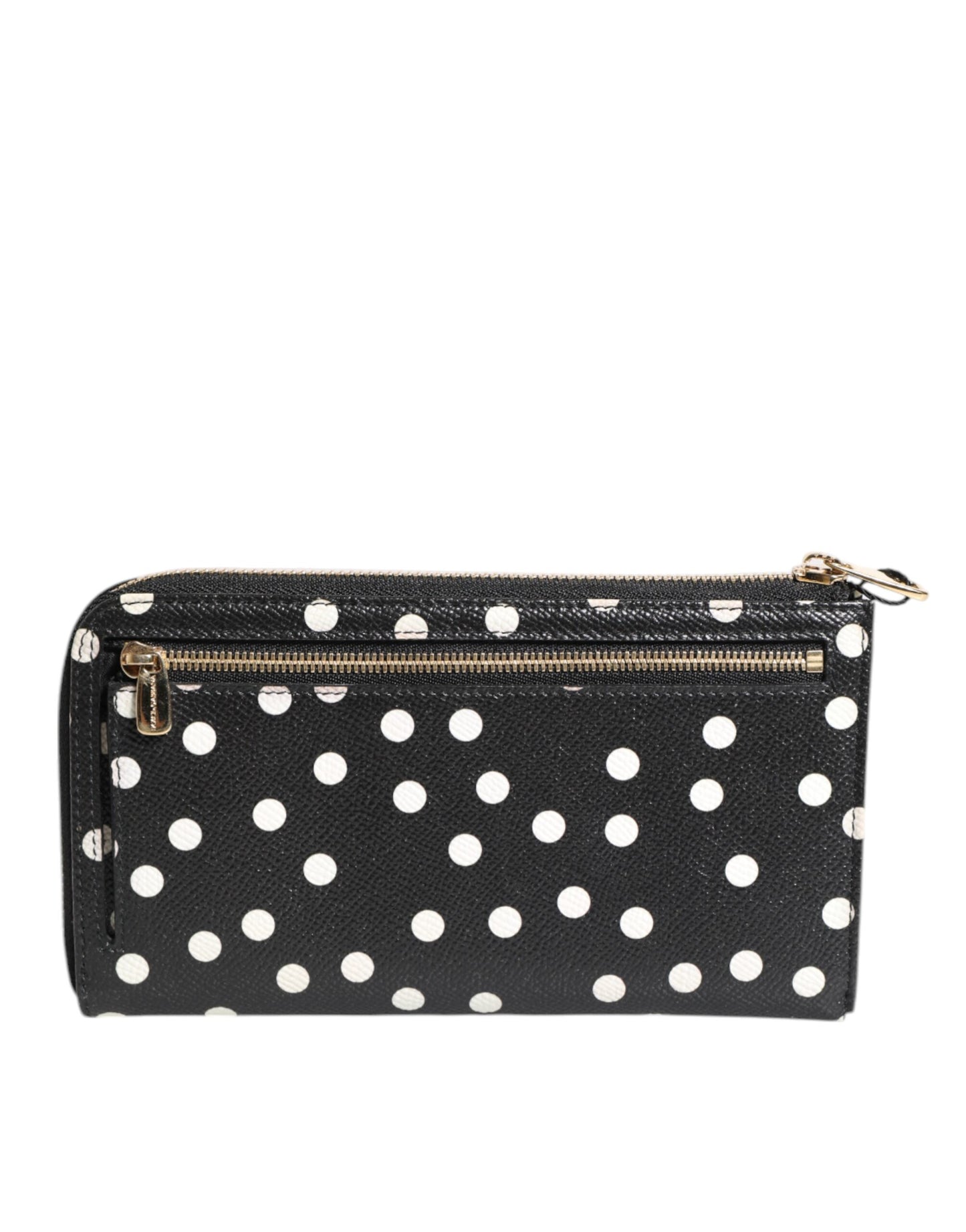 Black White Dotted Leather Zip Around Continental Wallet