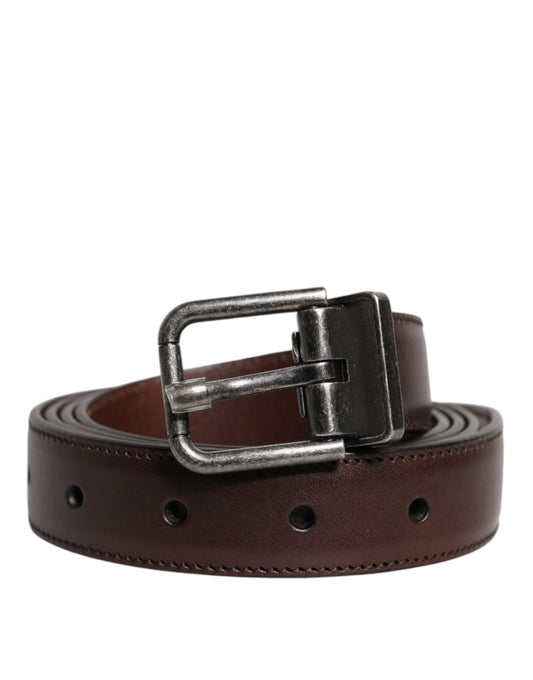 Brown Leather Silver Metal Buckle Belt