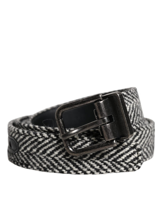 Black White Silver Tone Metal Buckle Belt