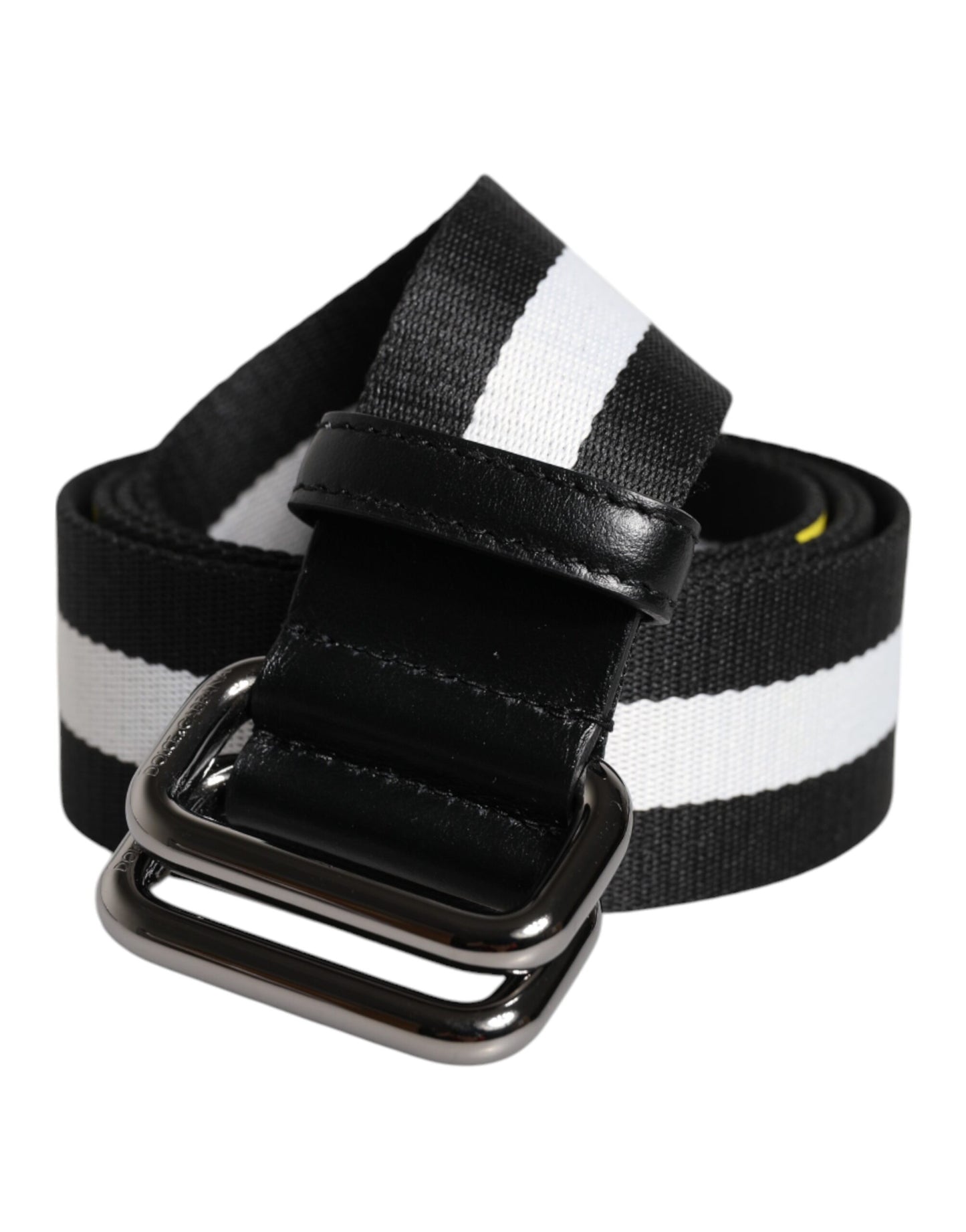 Black Yellow Logo Striped Metal Buckle Belt