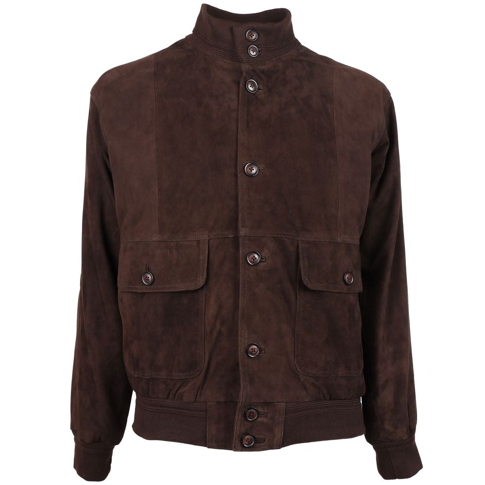 Brown Calfskin Men Bomber Jacket