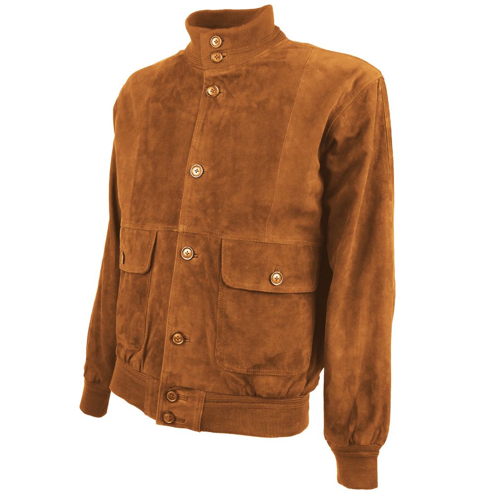 Brown Calfskin Men Bomber Jacket