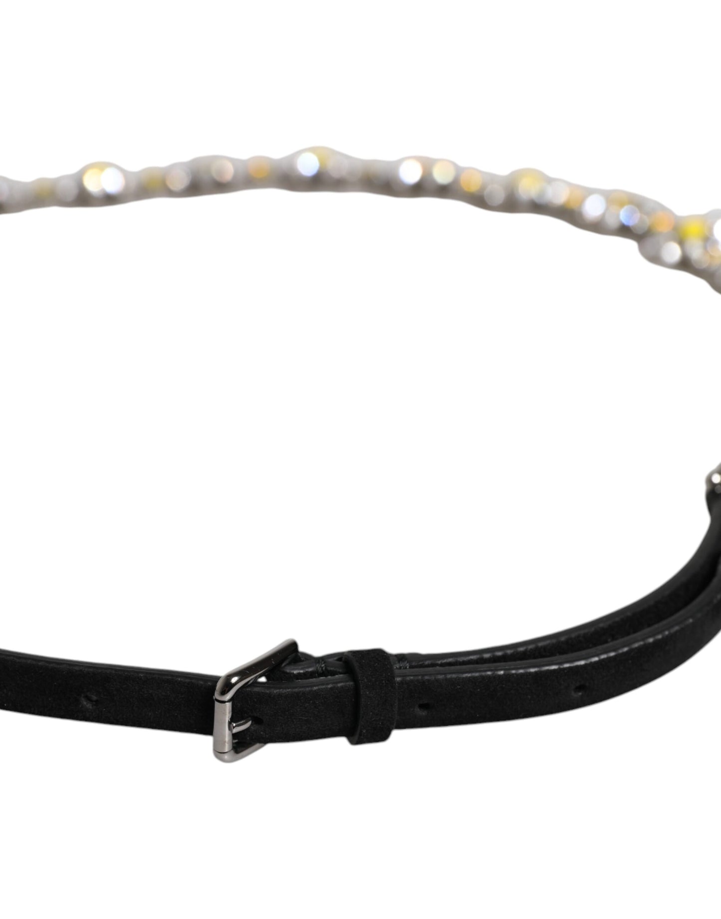 Black Leather Daisy Crystal Embellish Waist Belt