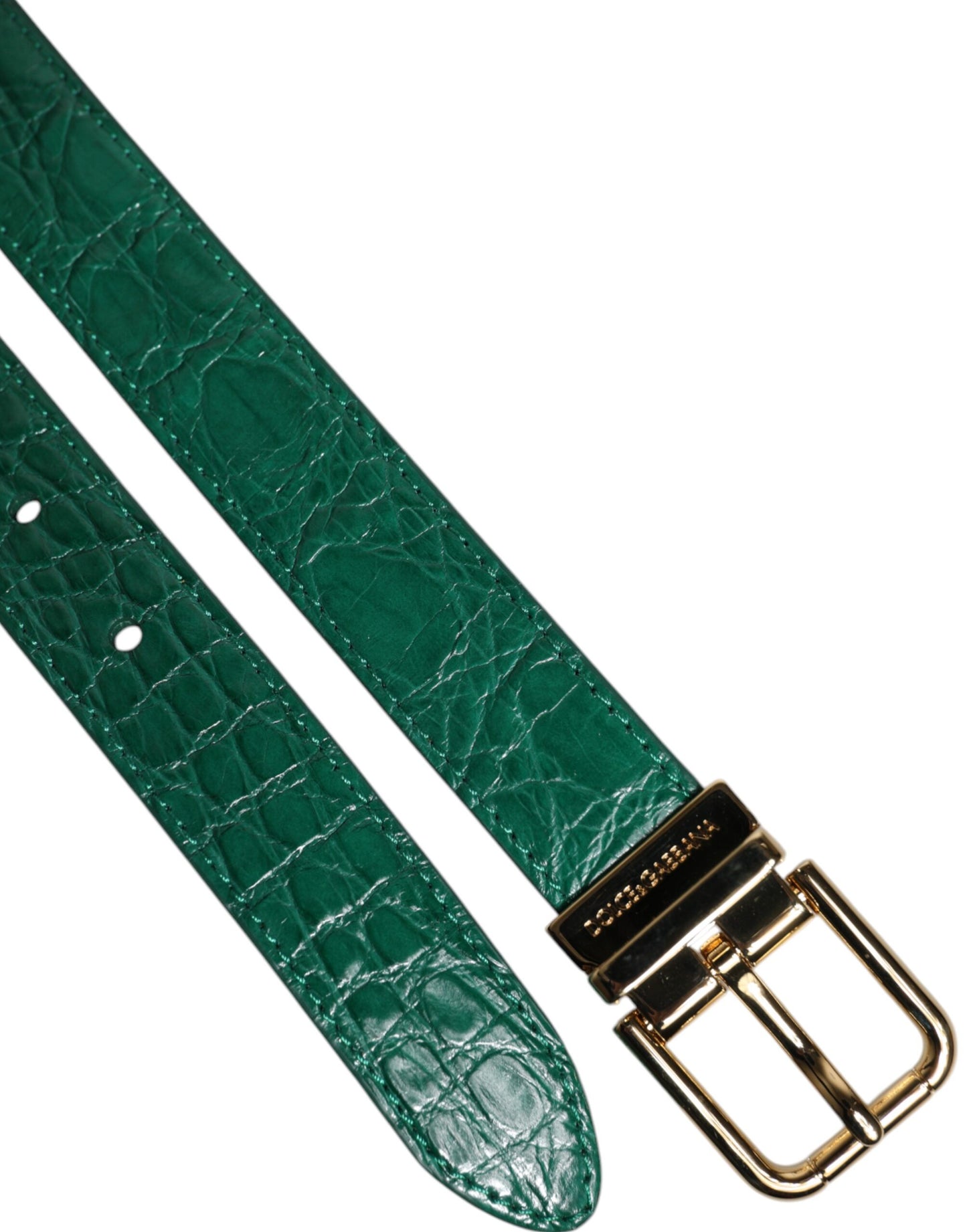 Green Leather Logo Metal Waist Buckle Belt