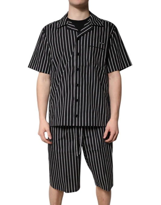 Black White Stripes Cotton Men Pajama Set Sleepwear