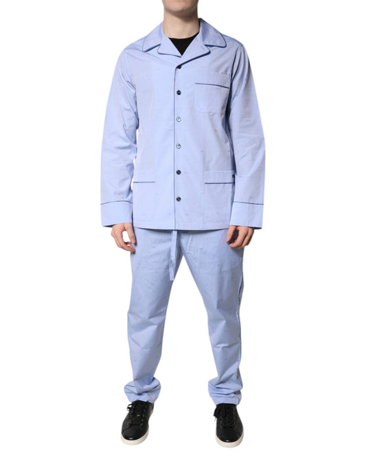 Light Blue DG Logo Cotton Men Pajama Set Sleepwear